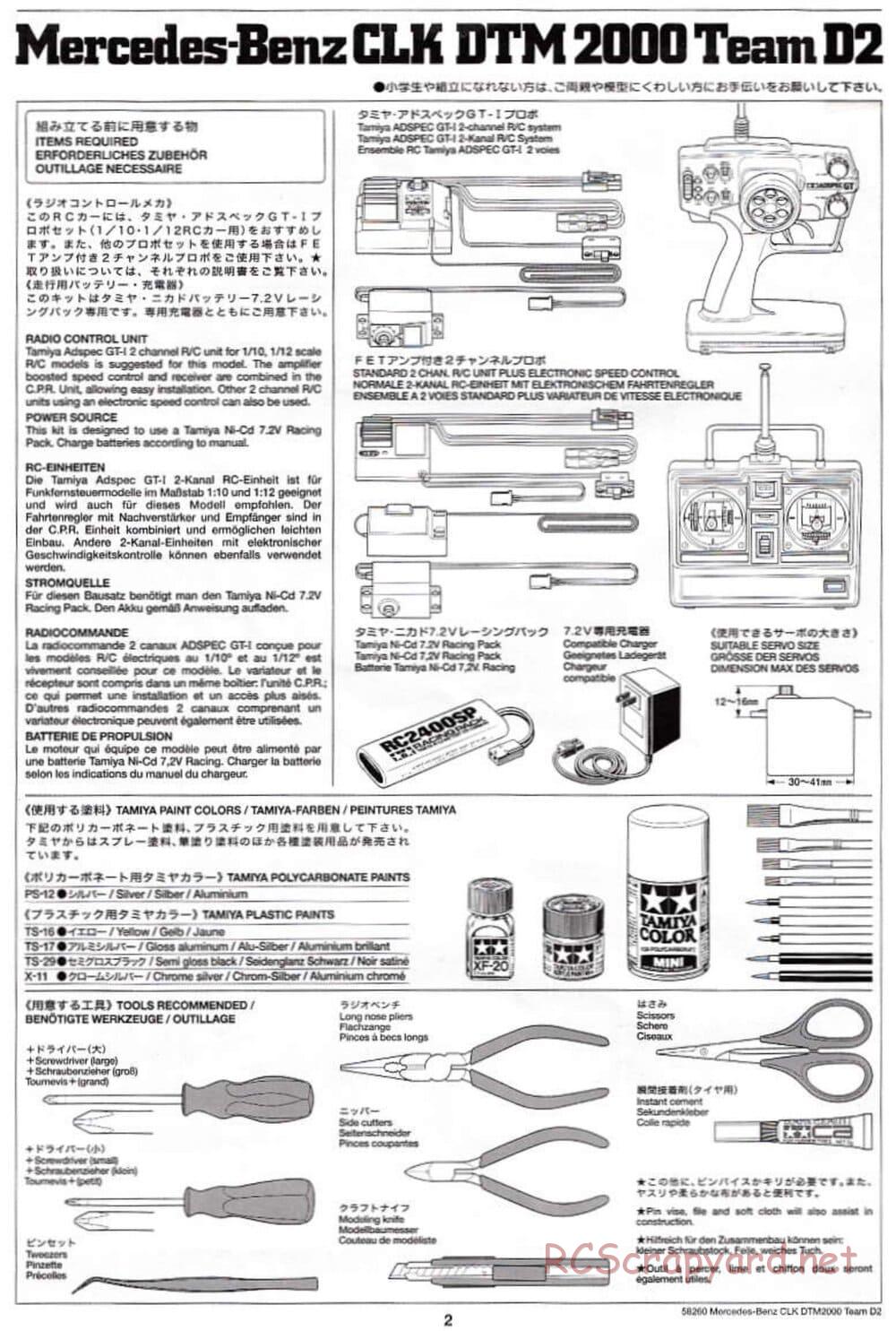 Tamiya - Mercedes Benz CLK DTM 2000 Team D2 - TL-01 Chassis - Manual - Page 2