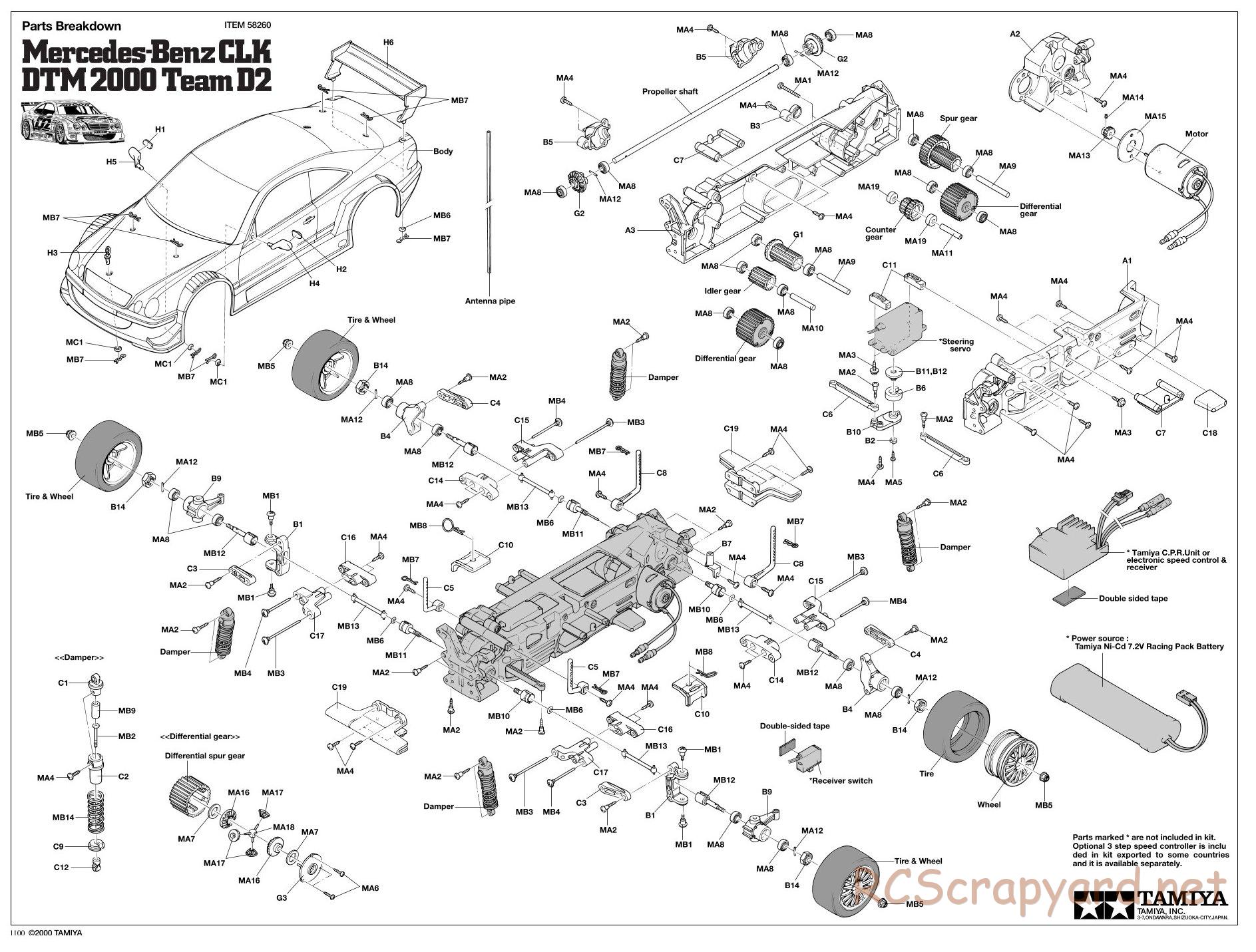 Tamiya - Mercedes Benz CLK DTM 2000 Team D2 - TL-01 Chassis - Exploded View - Page 1