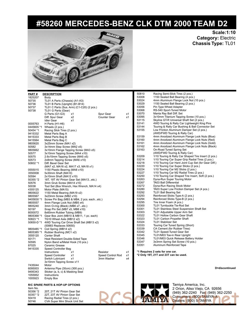 Tamiya - Mercedes Benz CLK DTM 2000 Team D2 - TL-01 Chassis - Parts List - Page 2