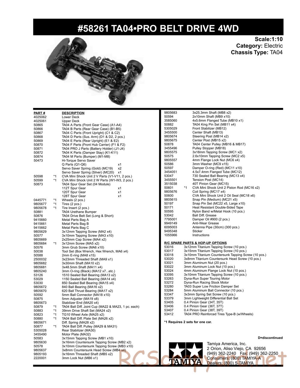 Tamiya - TA-04 Pro Chassis - Parts List - Page 2