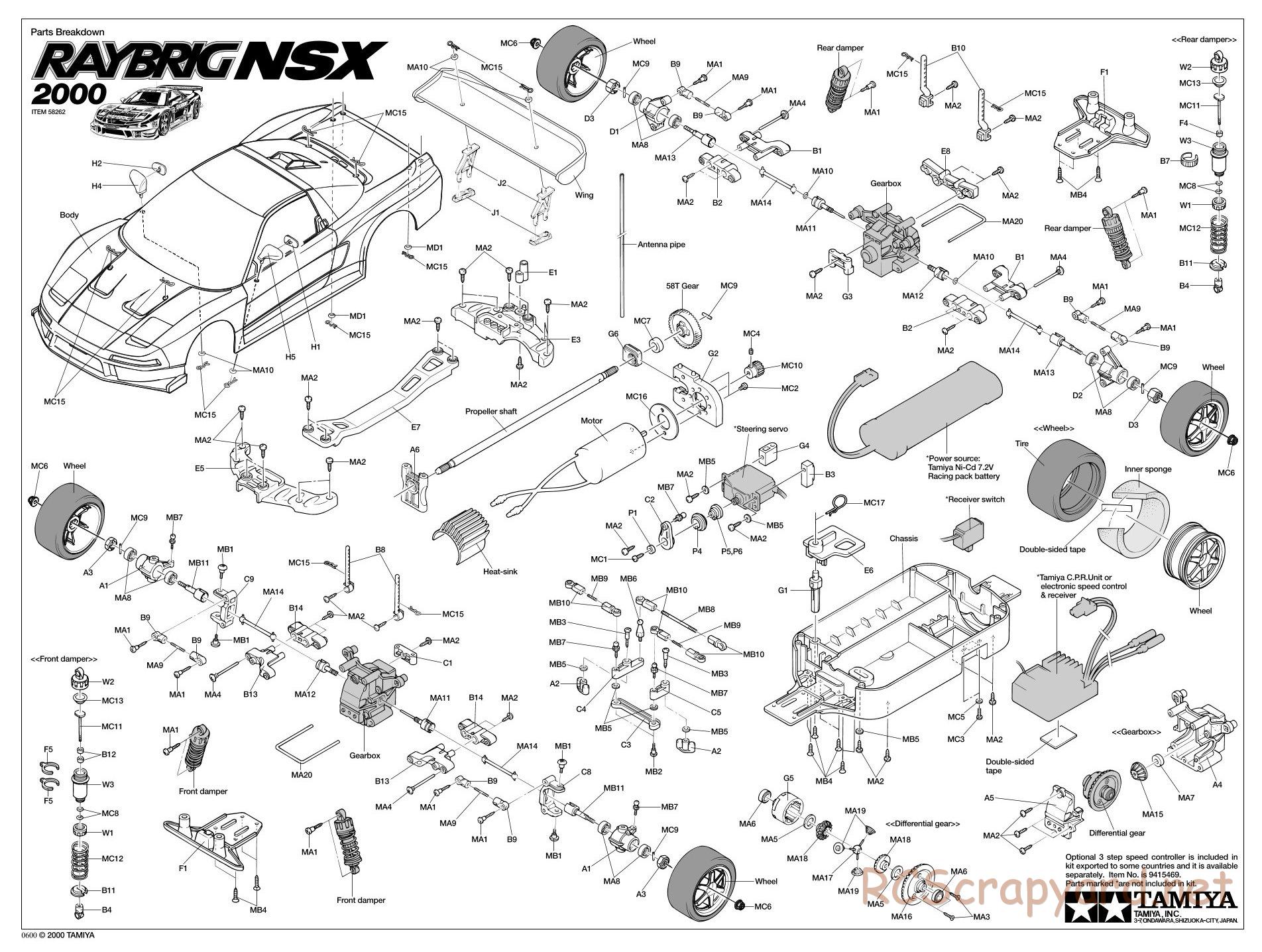 Tamiya - Raybrig NSX 2000 - TB-01 Chassis - Exploded View - Page 1