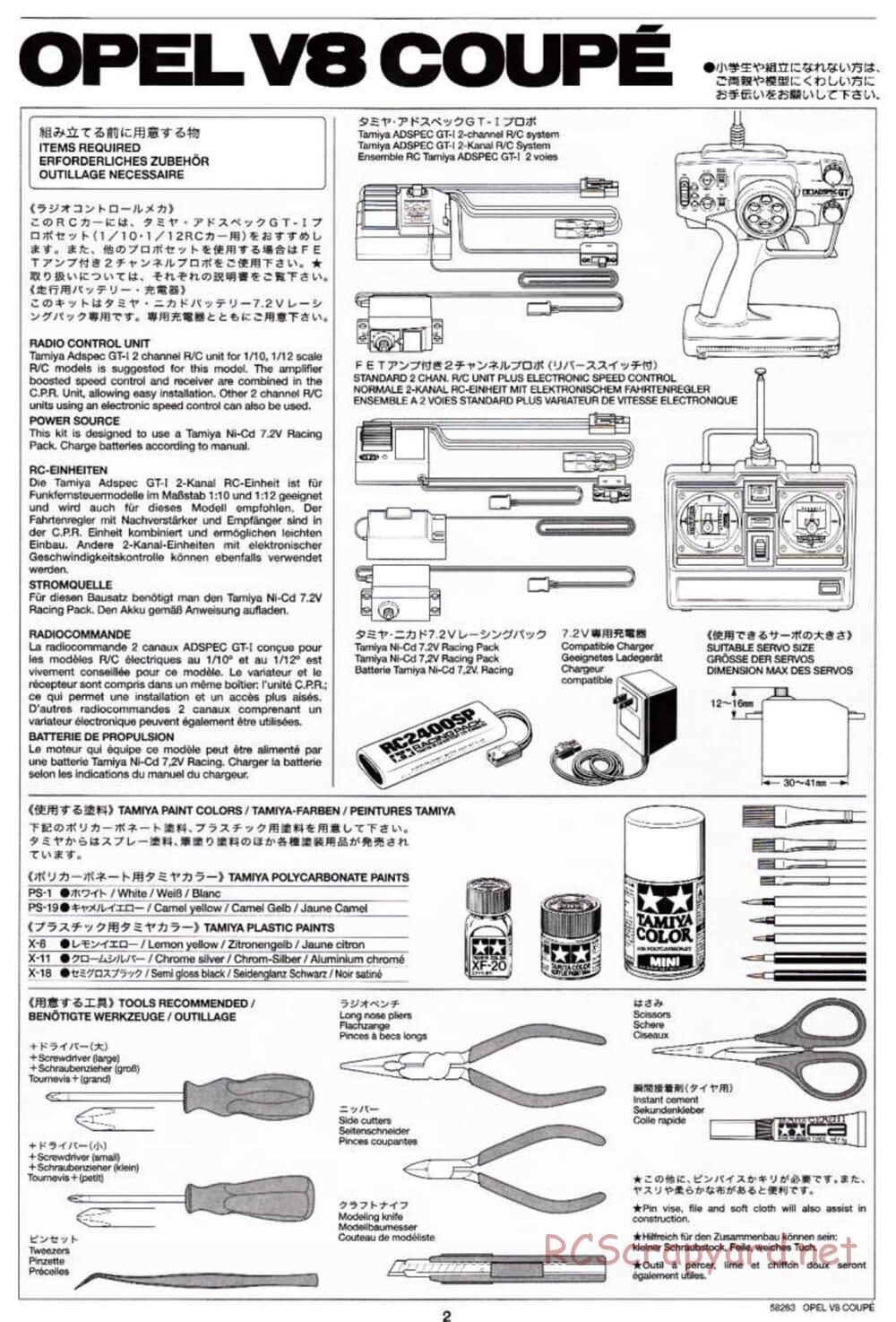 Tamiya - Opel V8 Coupe - TL-01 Chassis - Manual - Page 2