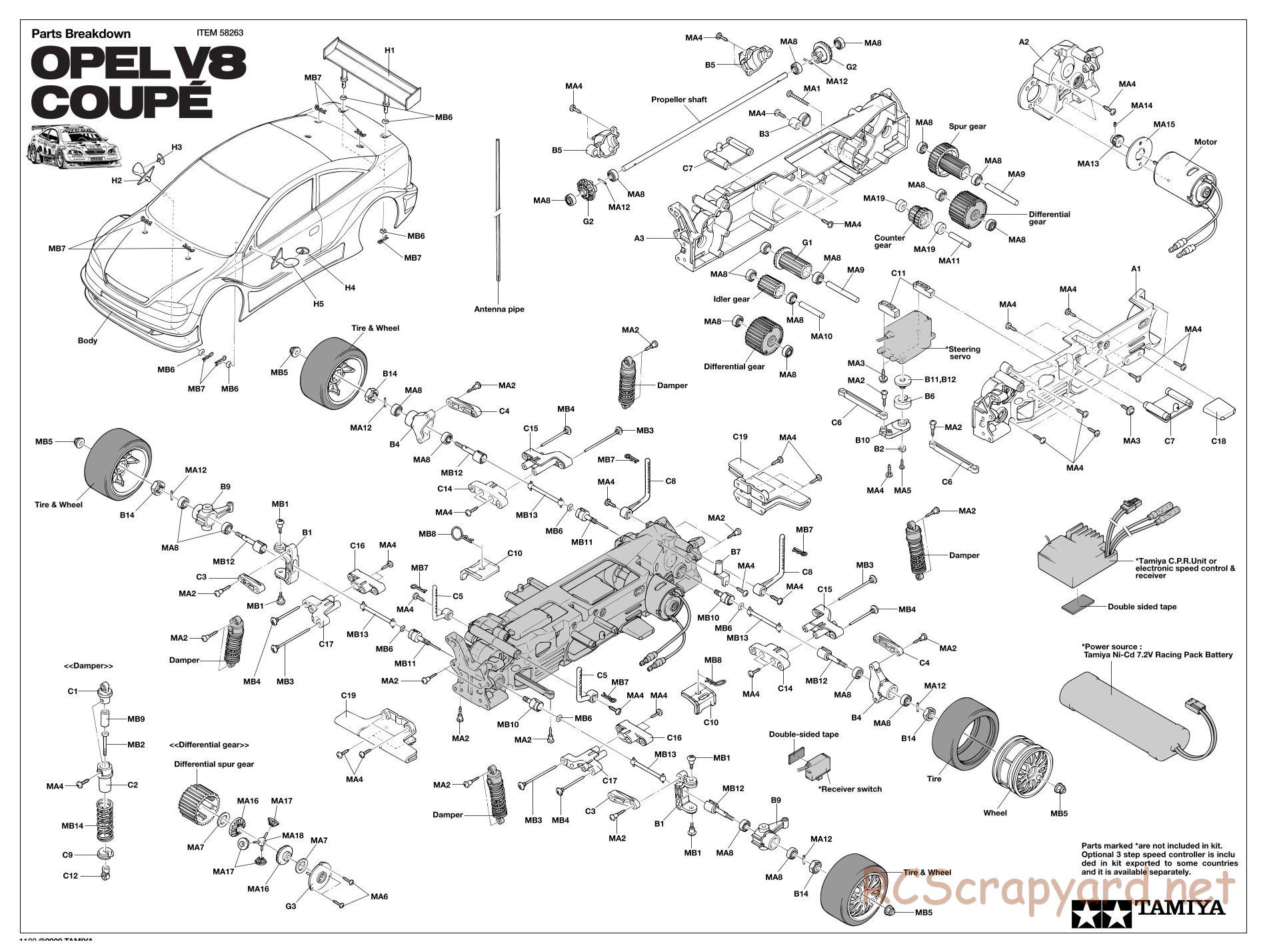 Tamiya - Opel V8 Coupe - TL-01 Chassis - Exploded View - Page 1