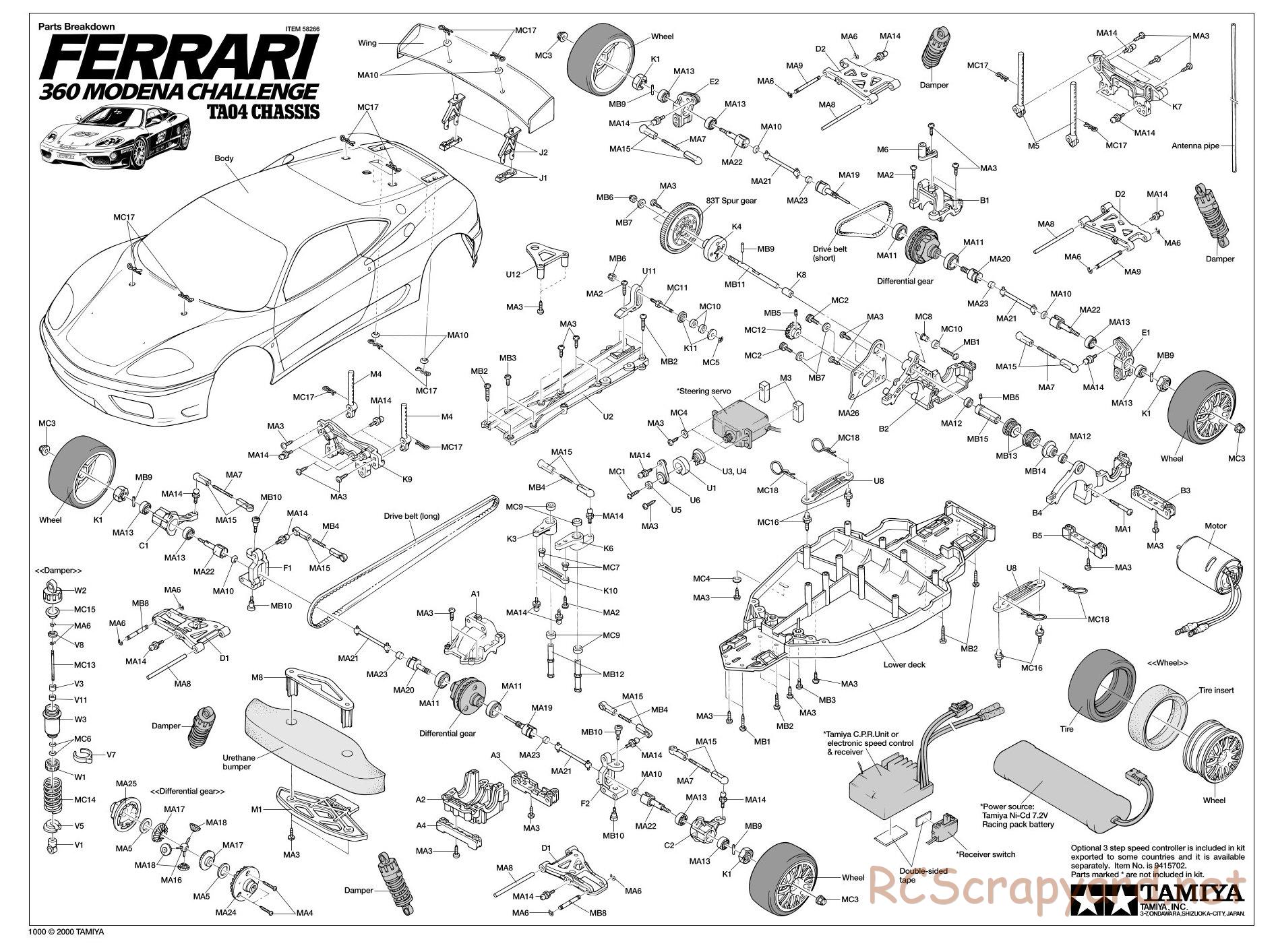 Tamiya - Ferrari 360 Modena Challenge - TA-04 Chassis - Exploded View - Page 1