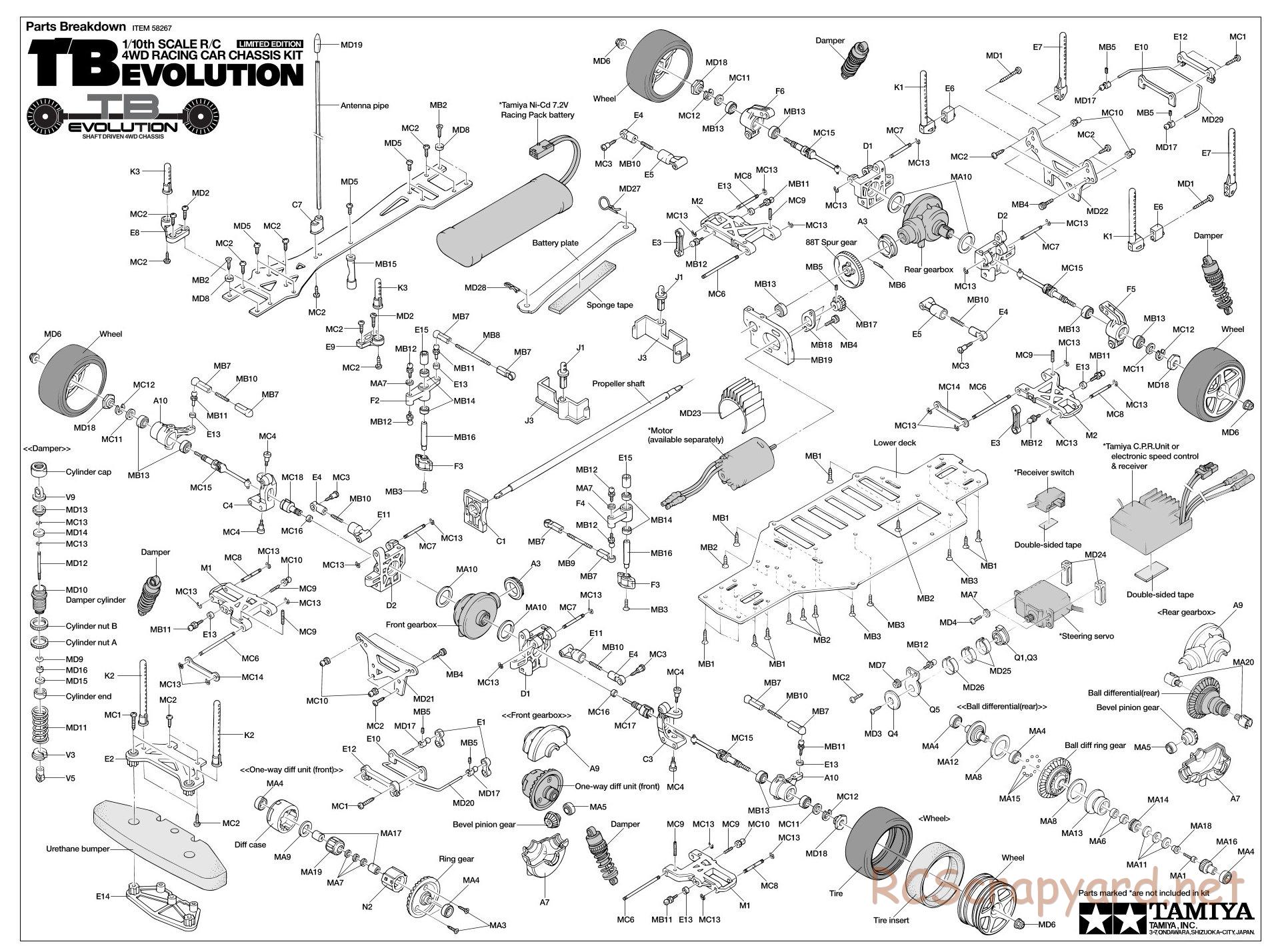 Tamiya - TB Evolution Chassis - Exploded View - Page 1