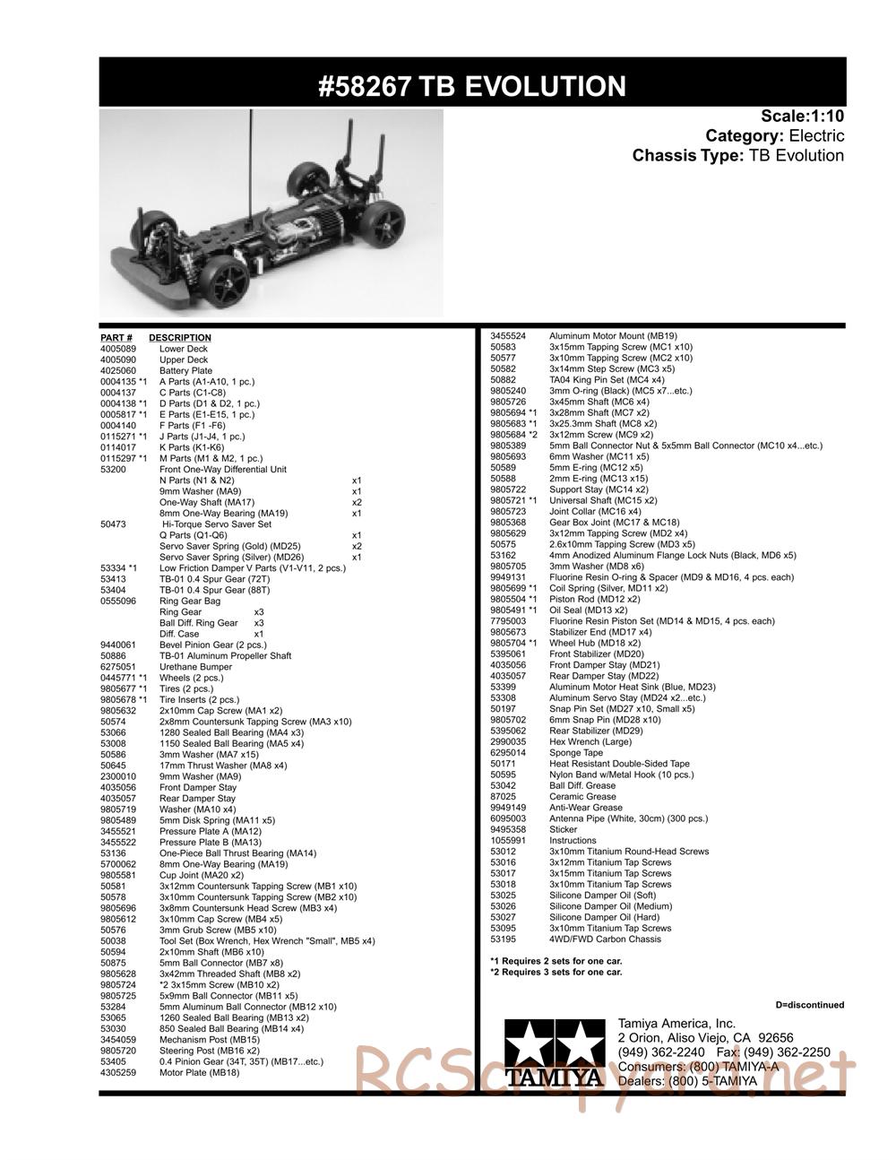 Tamiya - TB Evolution Chassis - Parts List - Page 2