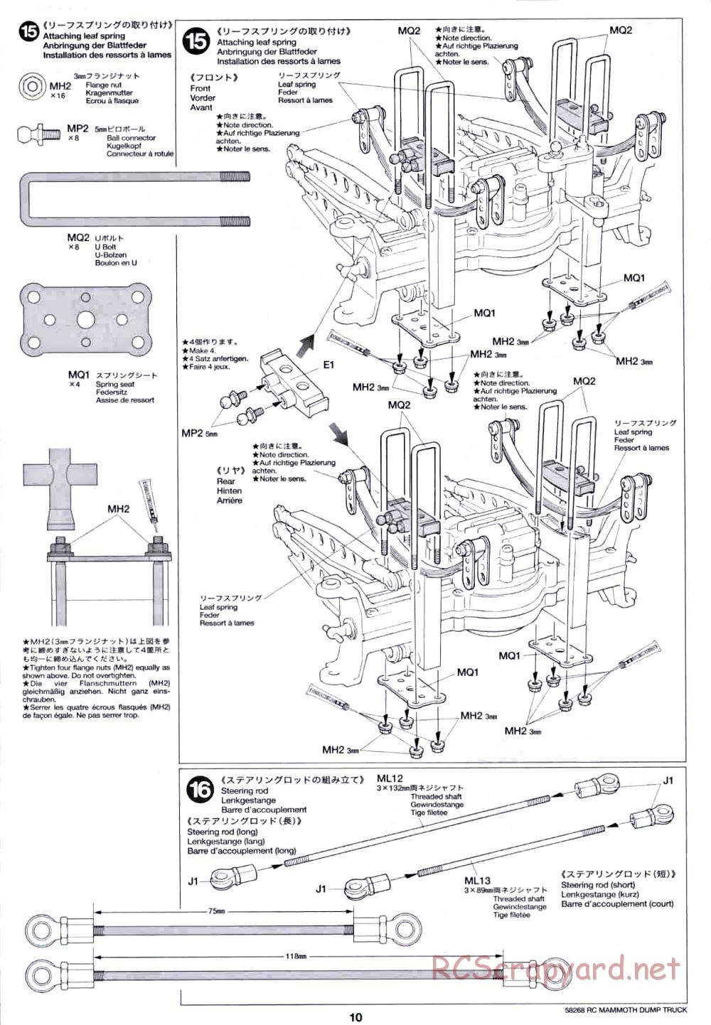 Tamiya - Mammoth Dump Truck Chassis - Manual - Page 10