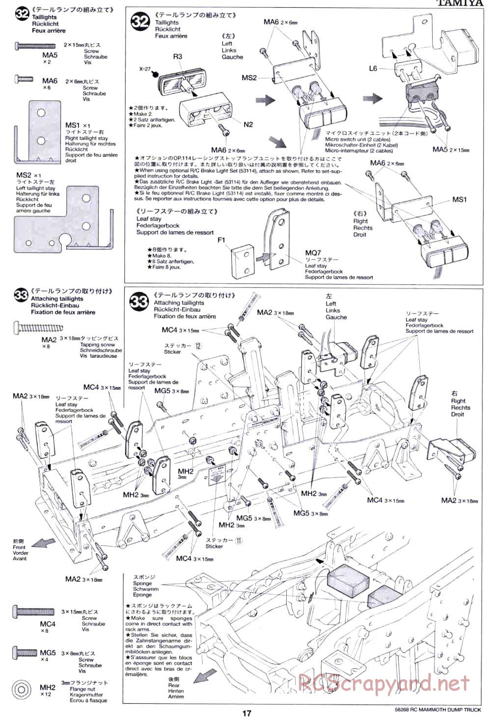 Tamiya - Mammoth Dump Truck Chassis - Manual - Page 17