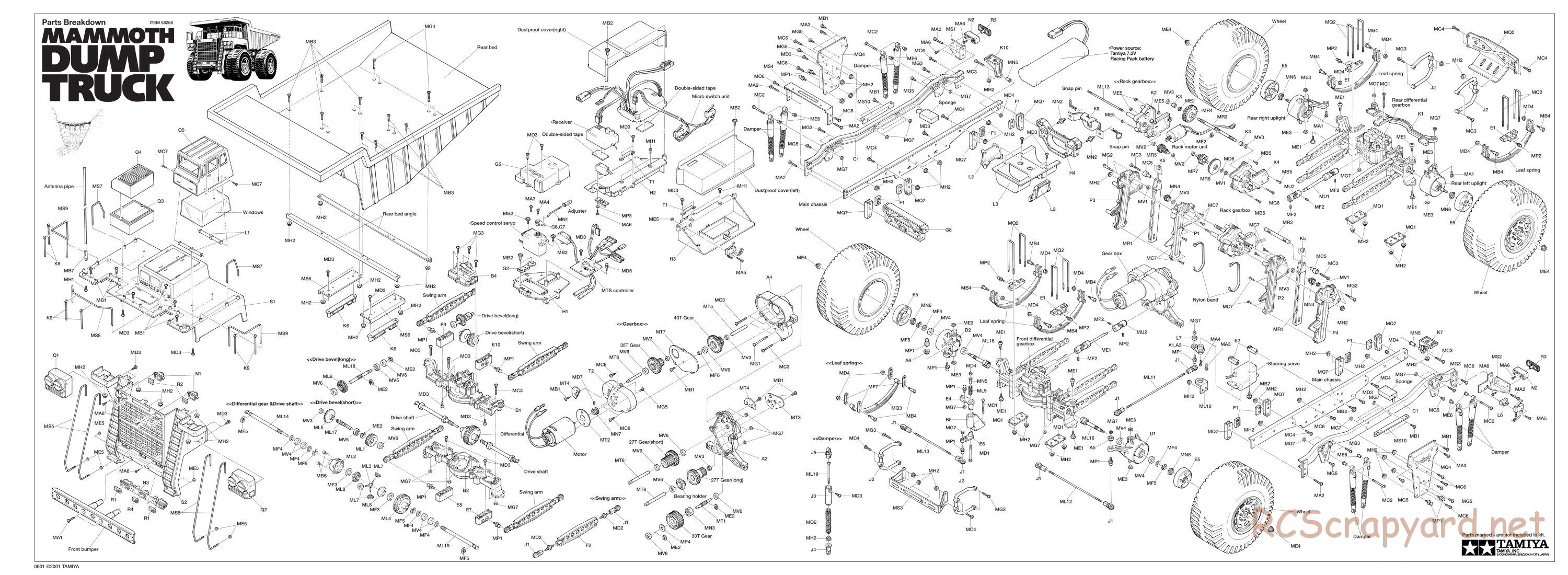 Tamiya - Mammoth Dump Truck Chassis - Exploded View - Page 1