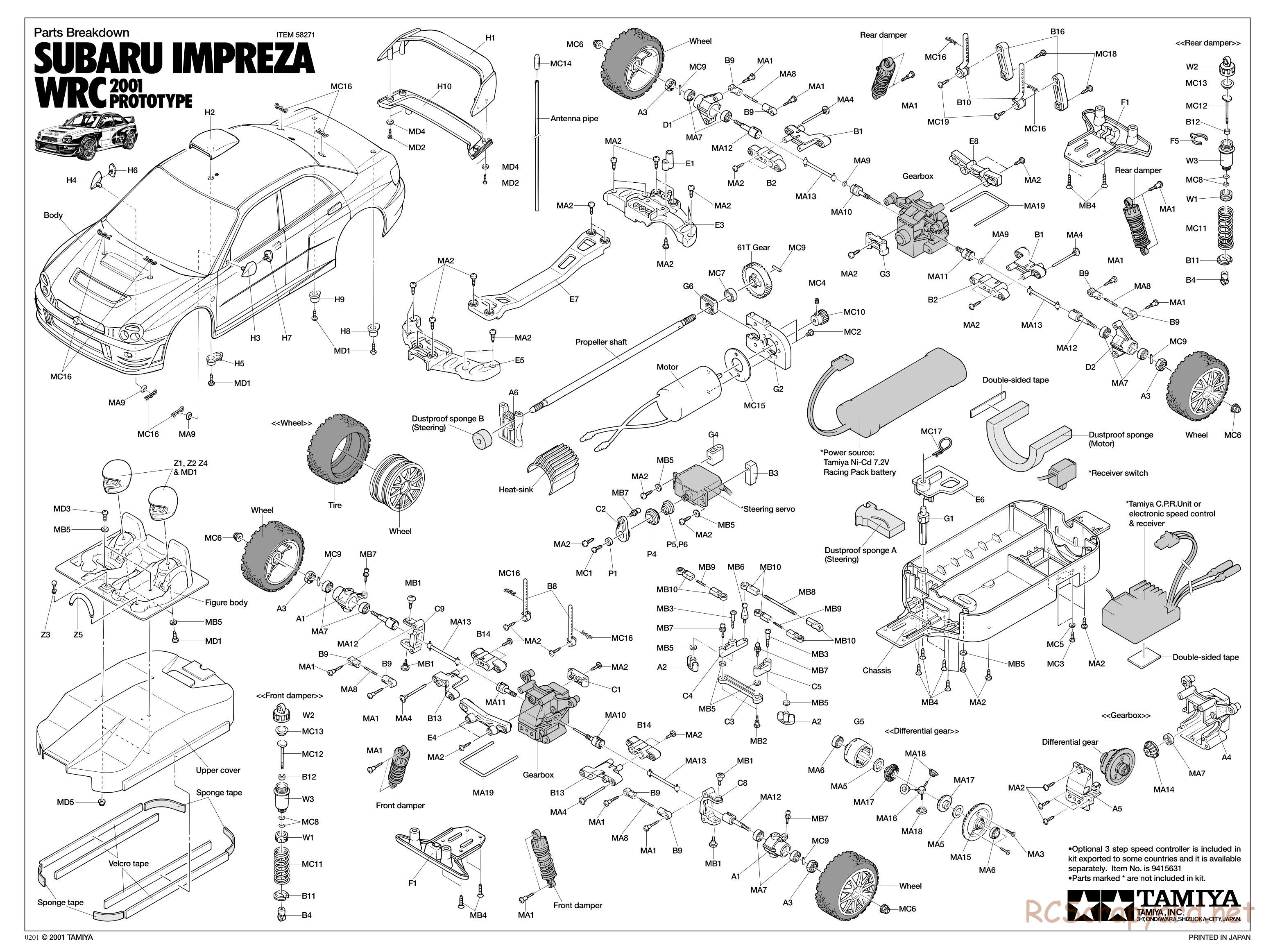 Tamiya - Subaru Impreza WRC 2001 Prototype - TB-01 Chassis - Exploded View - Page 1