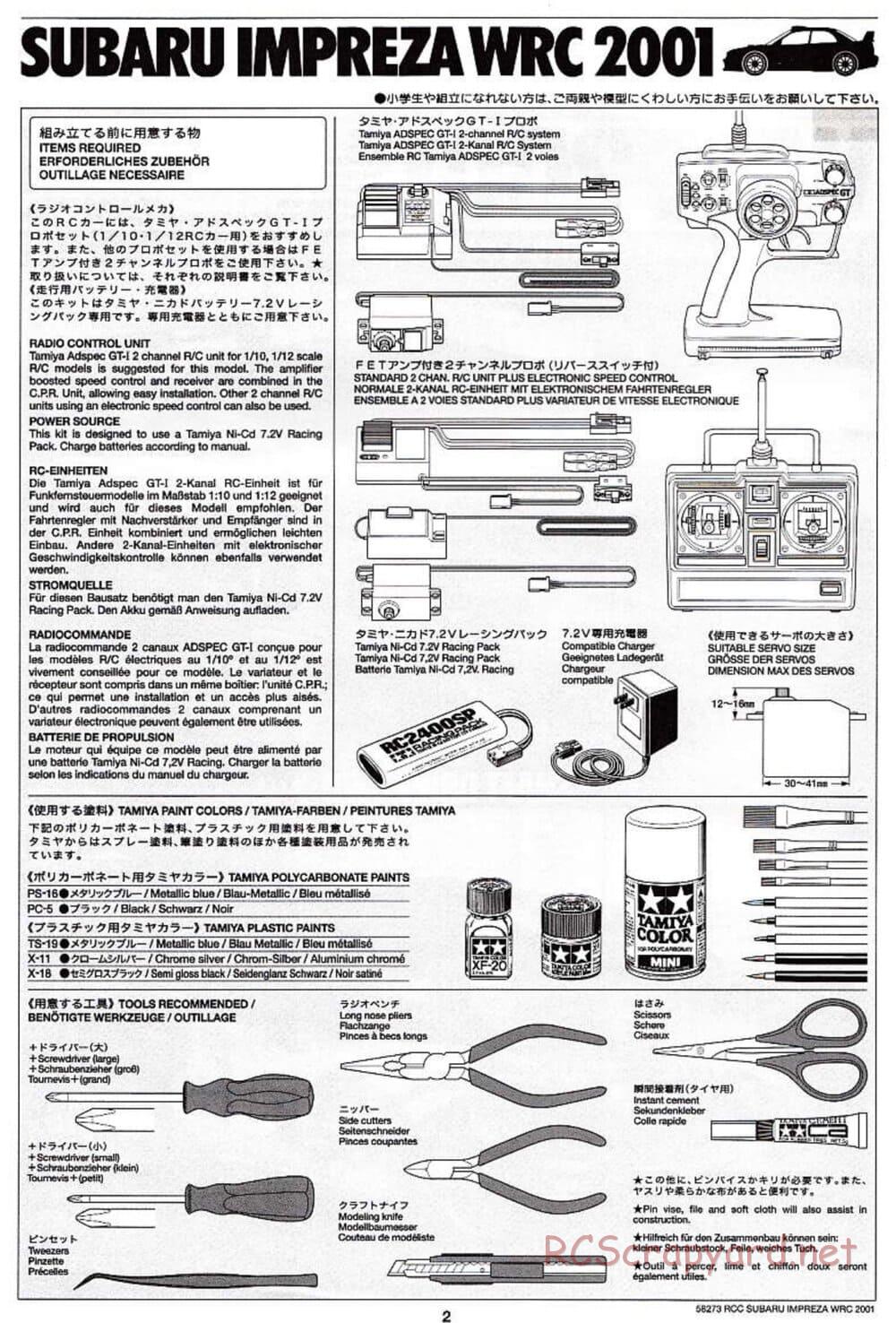 Tamiya - Subaru Impreza WRC 2001 - TL-01 Chassis - Manual - Page 2