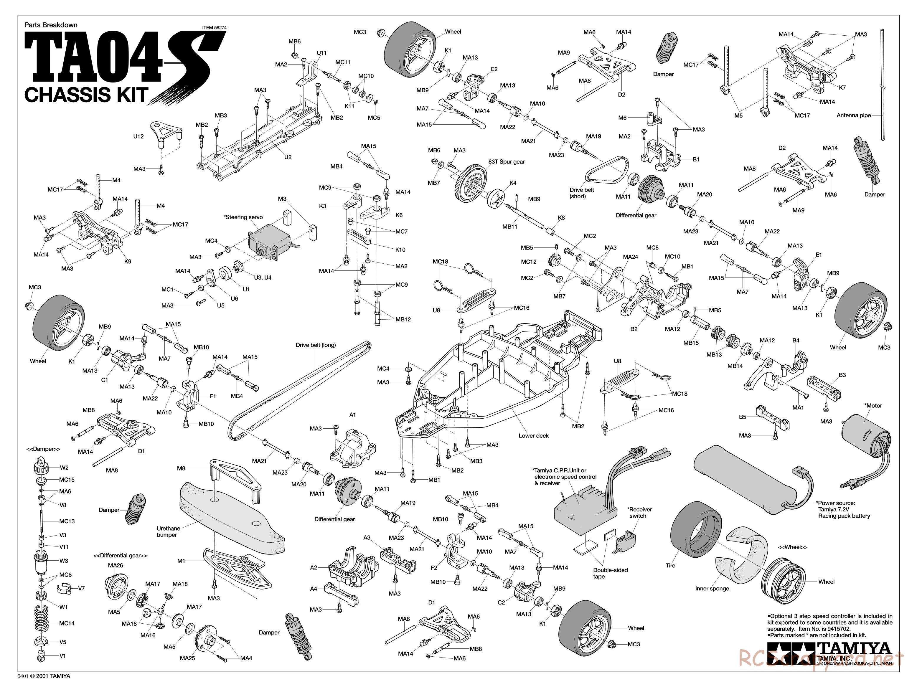 Tamiya - TA-04S Chassis - Exploded View - Page 1