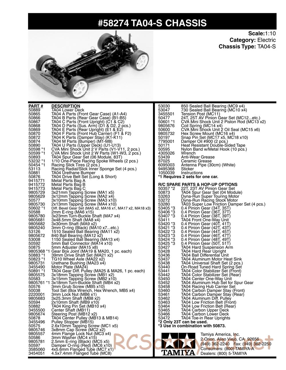 Tamiya - TA-04S Chassis - Parts List - Page 2