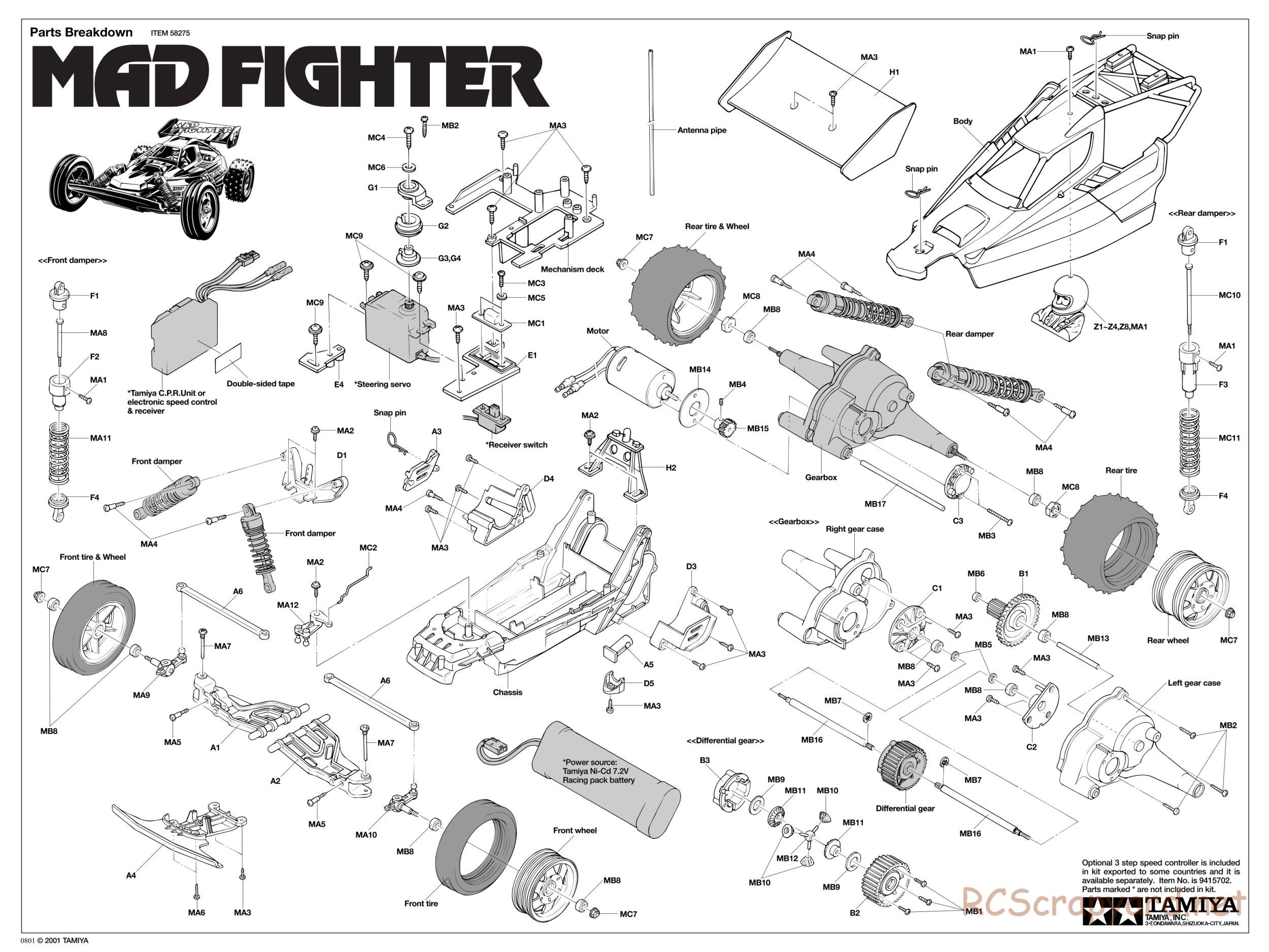 Tamiya - Mad Fighter Chassis - Exploded View - Page 1