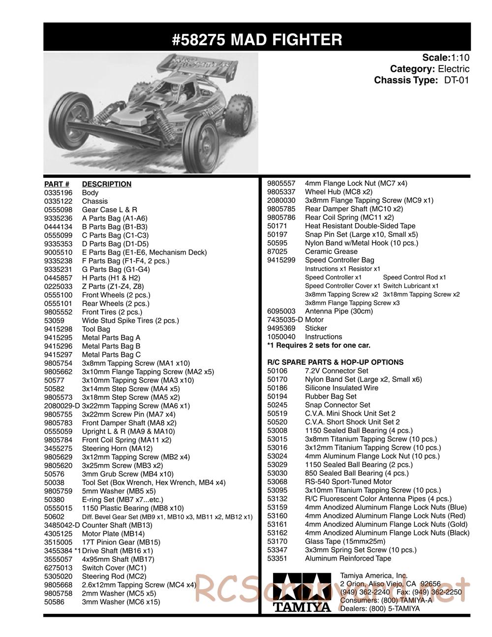 Tamiya - Mad Fighter Chassis - Parts List - Page 2