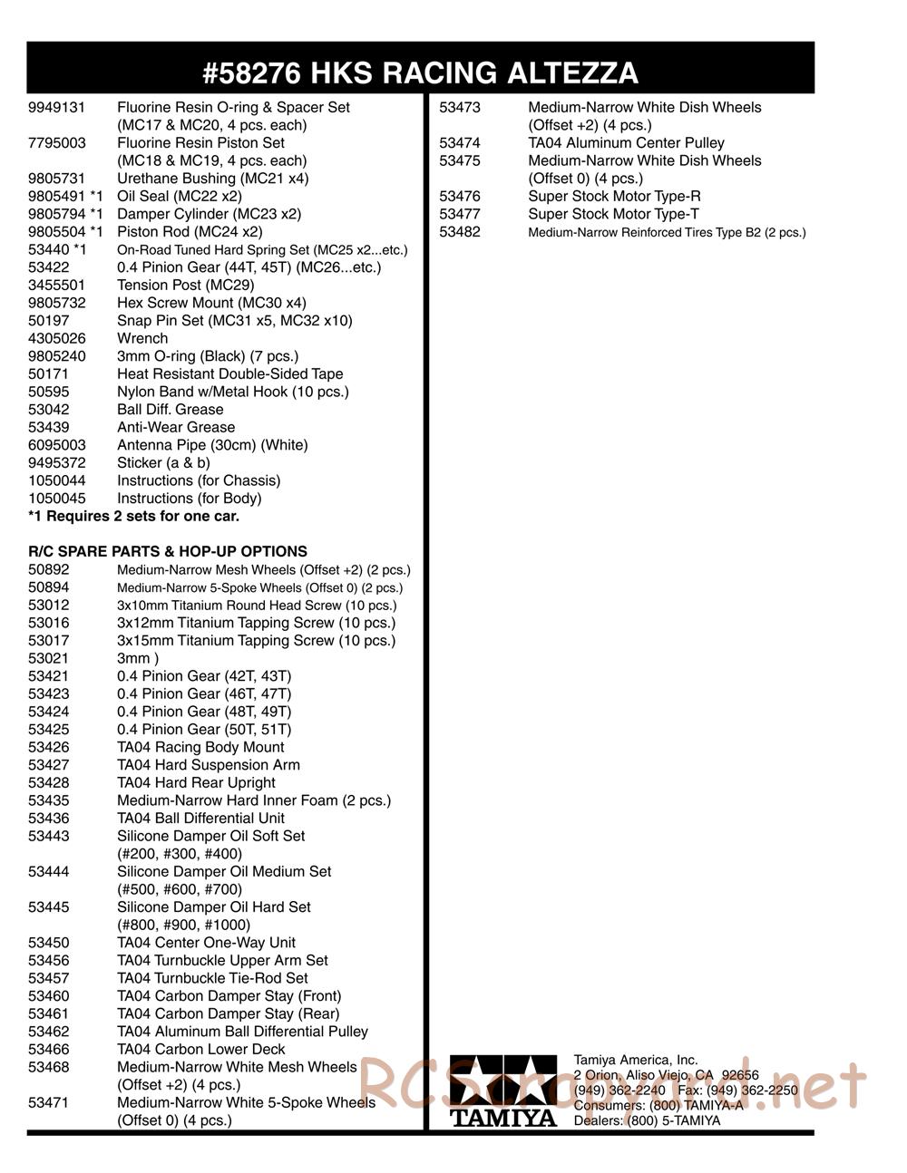 Tamiya - HKS Racing Altezza - TA-04R Chassis - Parts Lists - Page 2