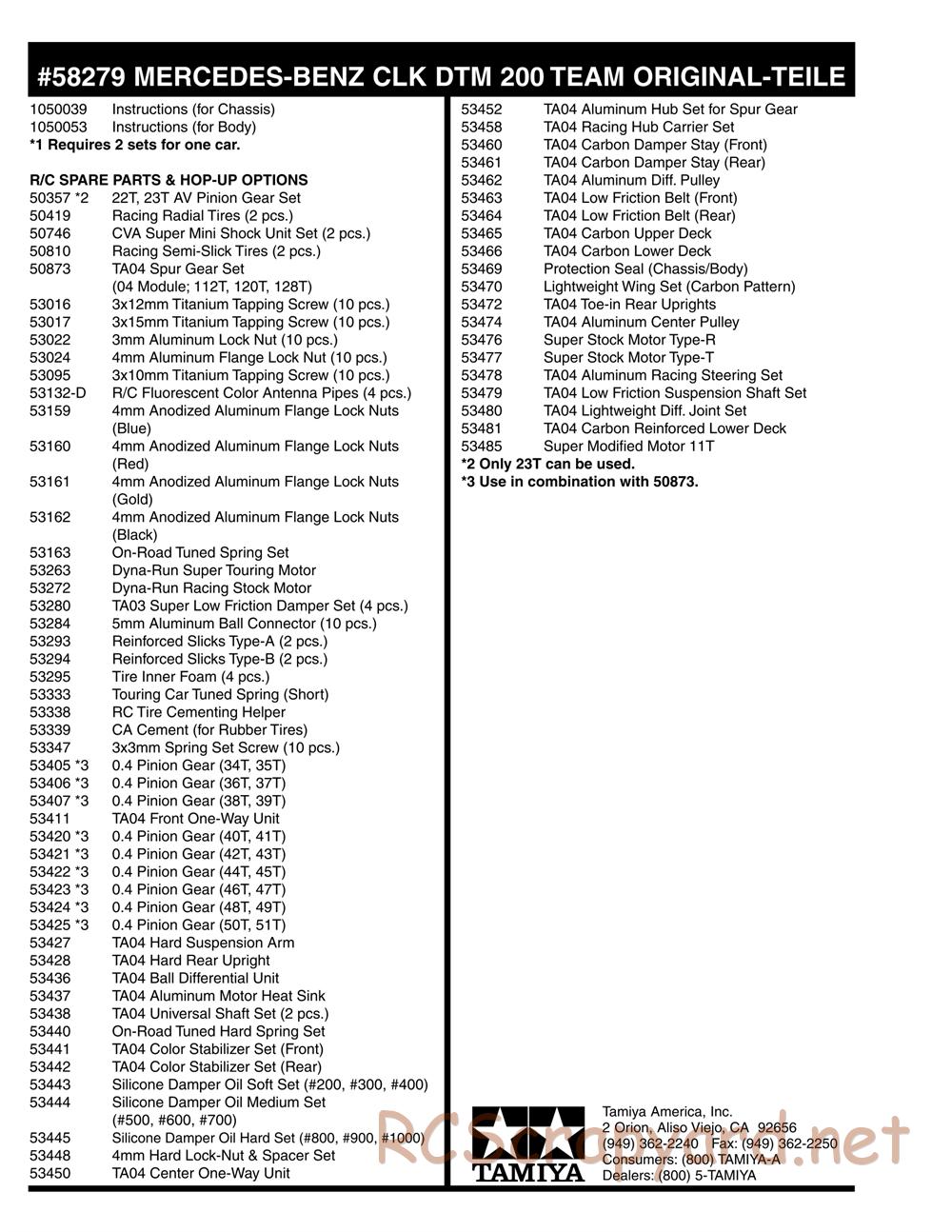 Tamiya - Mercedes Benz CLK DTM 2000 Team Original Teile - TA04-S Chassis - Parts List - Page 2