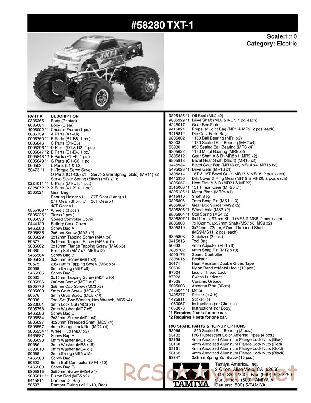 Tamiya - TXT-1 (Tamiya Xtreme Truck) Chassis - Parts List - Page 2