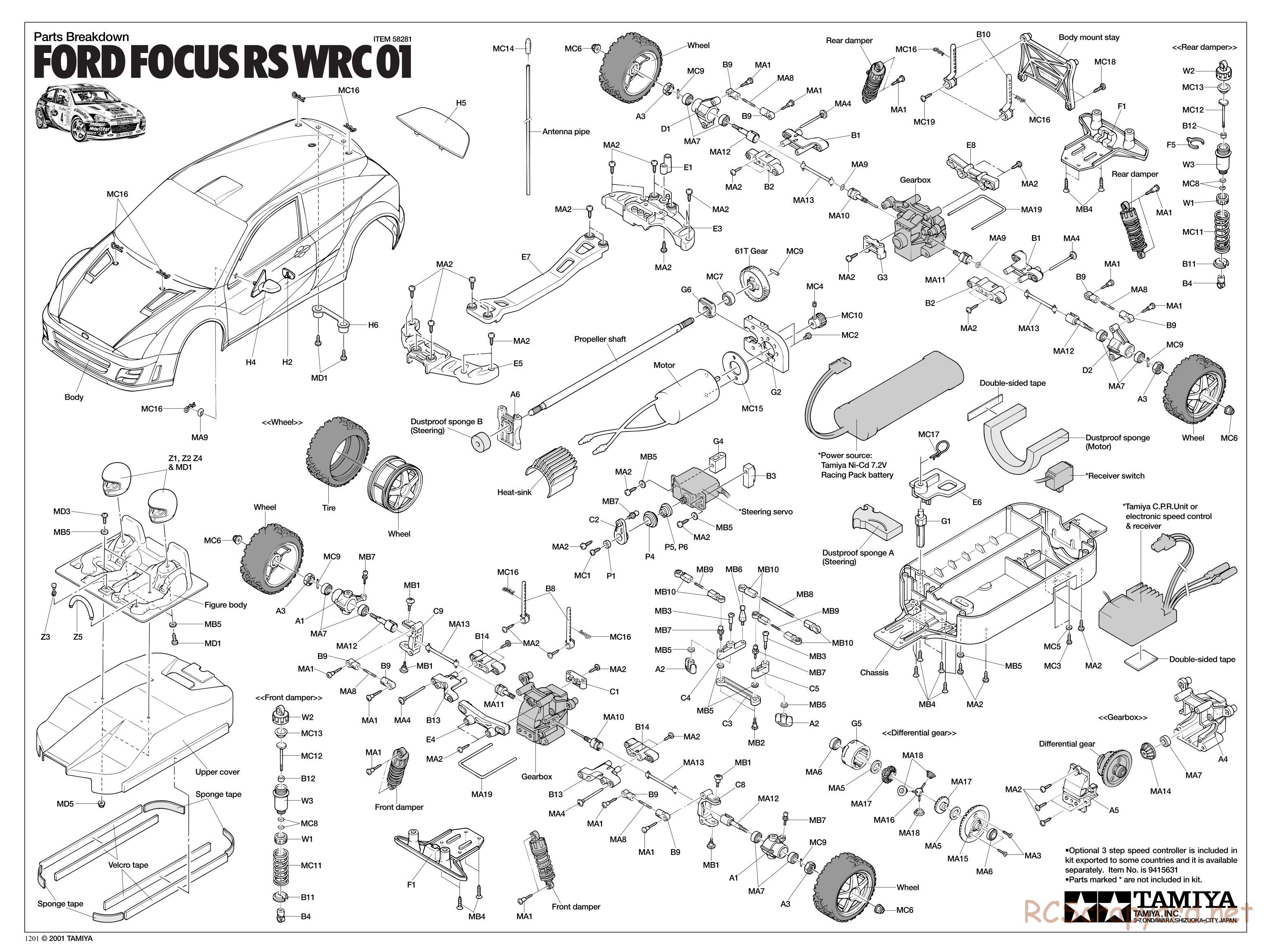 Tamiya - Ford Focus RS WRC 01 - TB-01 Chassis - Exploded View - Page 1