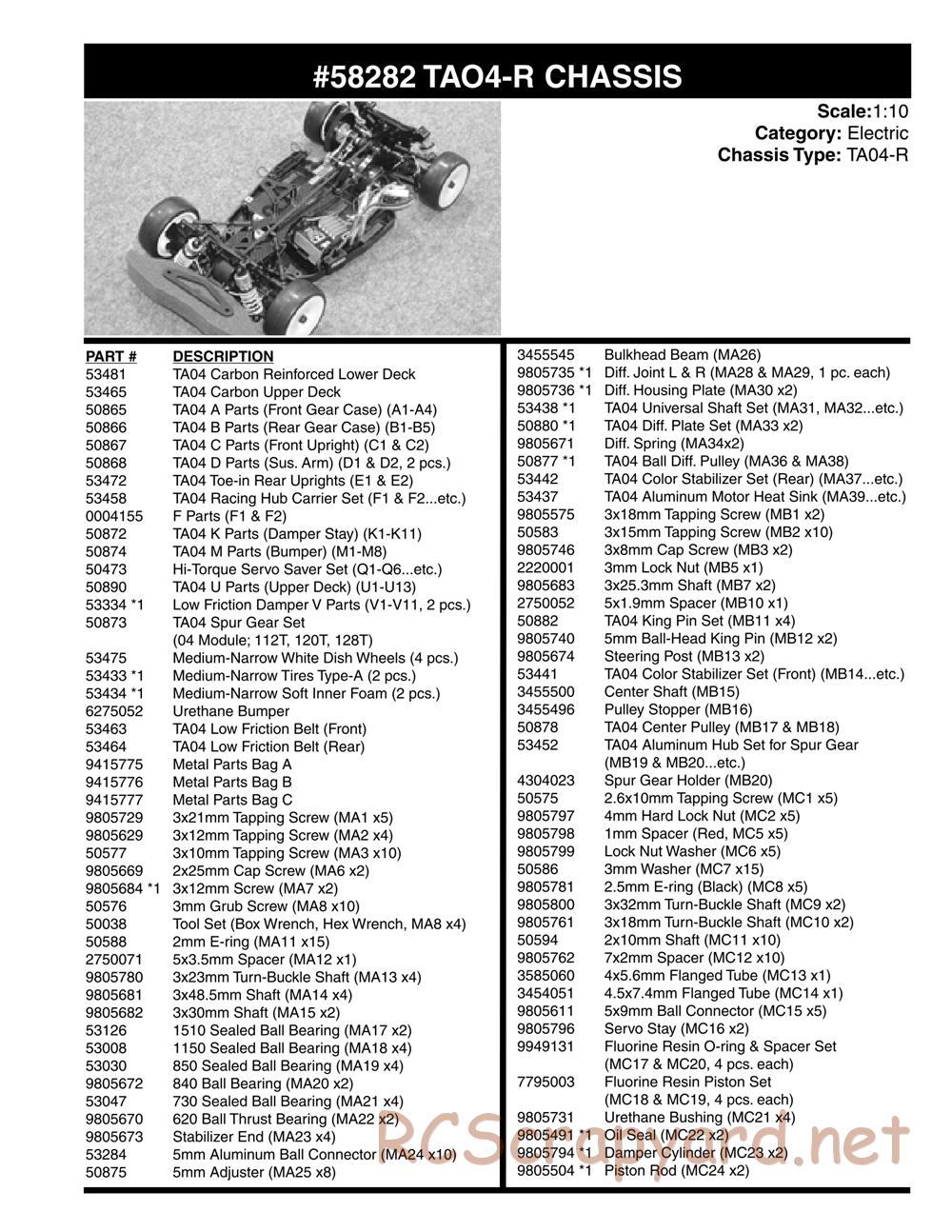 Tamiya - TA-04R Chassis - Parts List - Page 2
