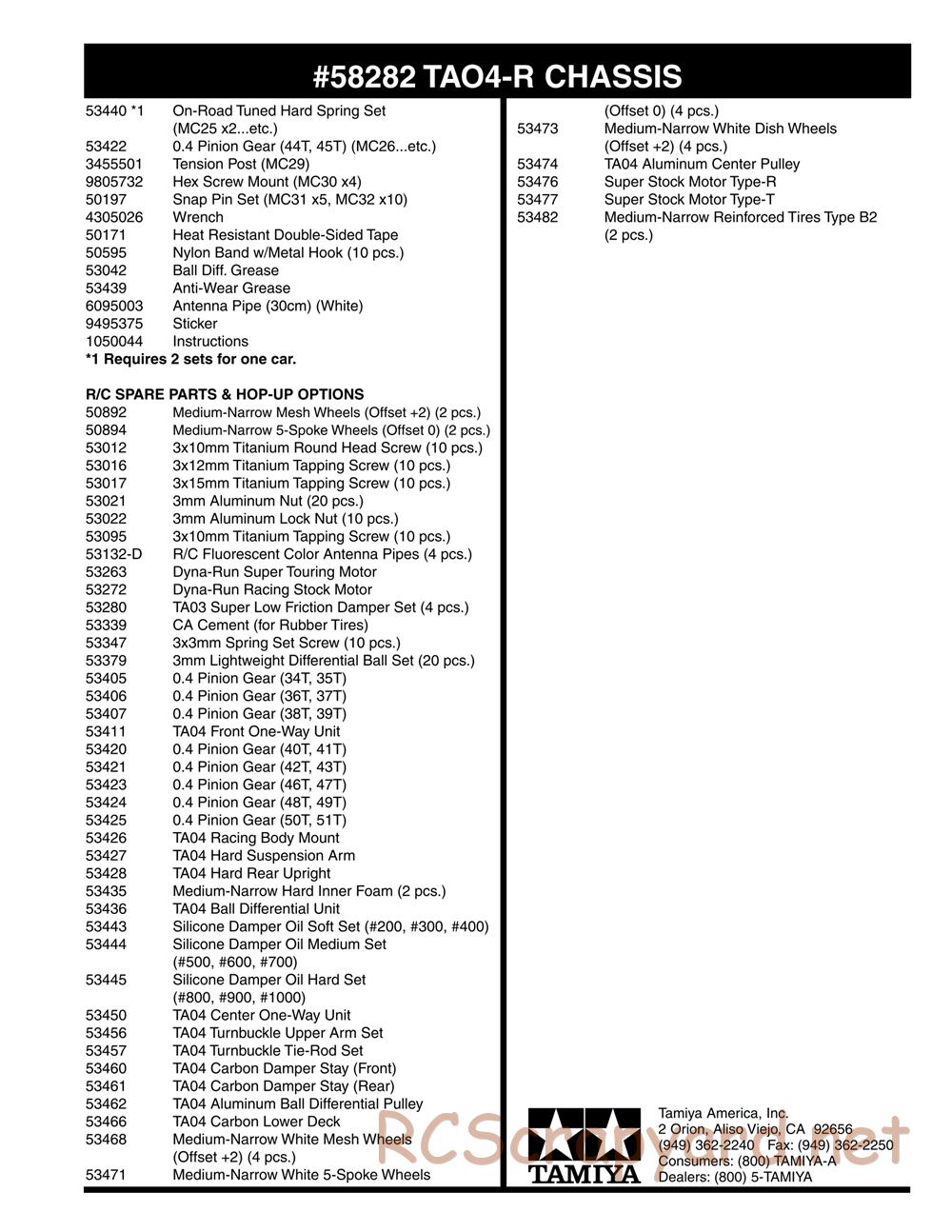 Tamiya - TA-04R Chassis - Parts List - Page 3