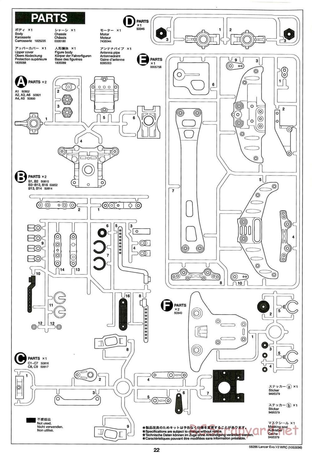 Tamiya - Mitsubishi Lancer Evolution VII WRC - TB-01 Chassis - Manual - Page 22