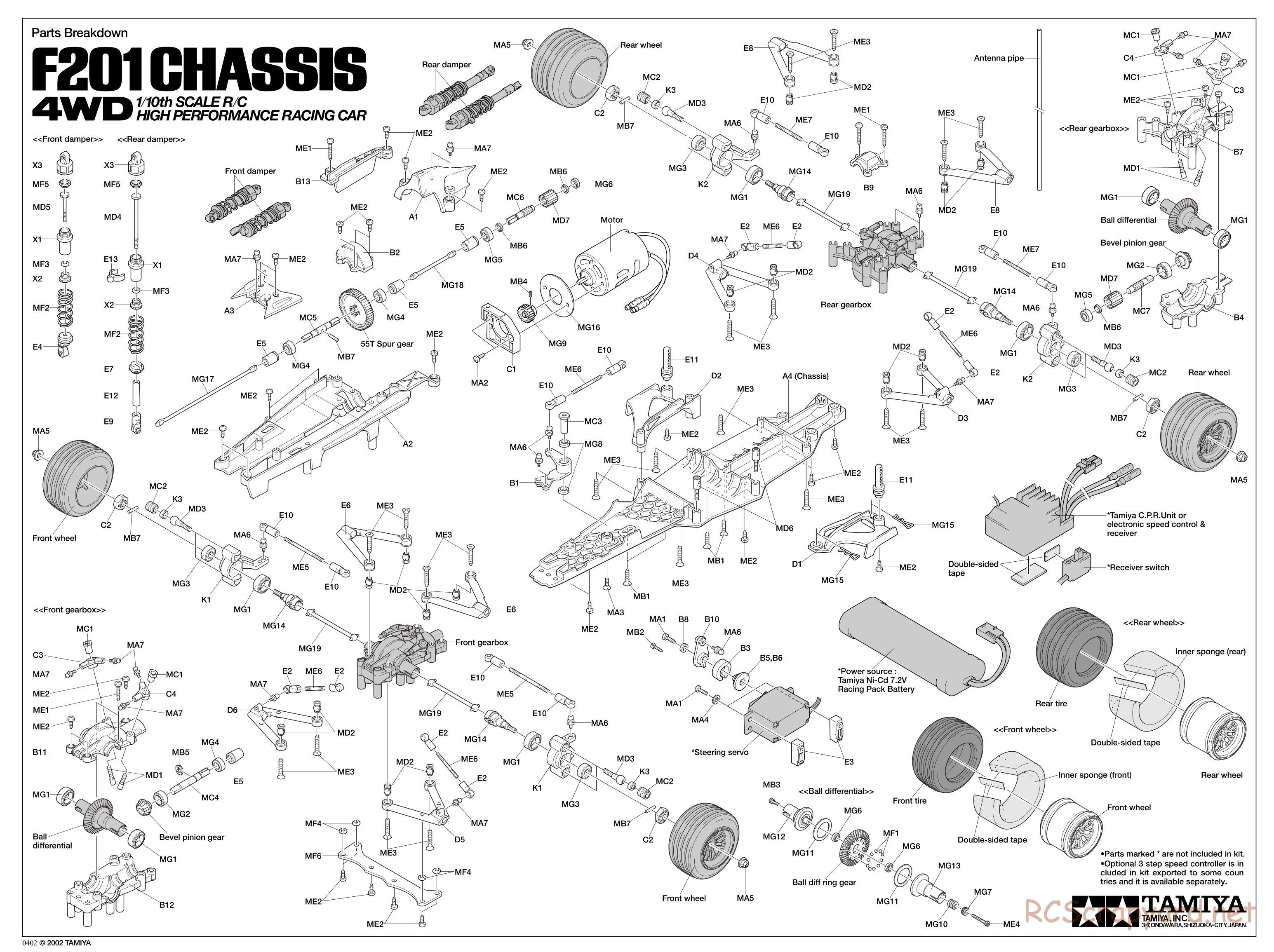Tamiya - Ferrari F2001 - F201 Chassis - Exploded View - Page 1