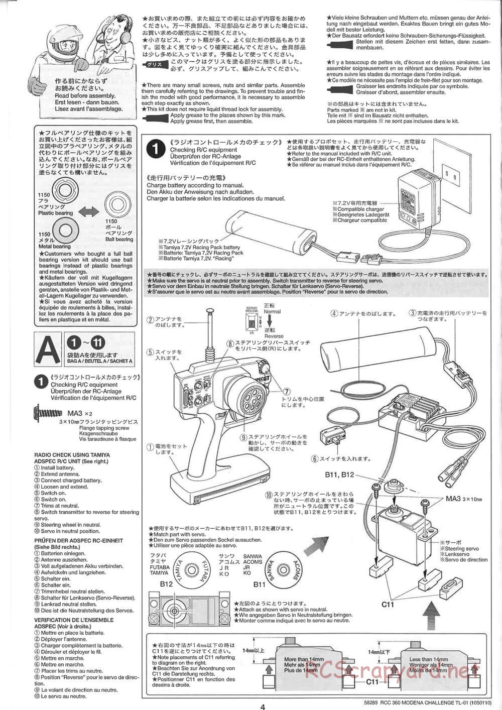 Tamiya - Ferrari 360 Modena Challenge - TL-01 Chassis - Manual - Page 4