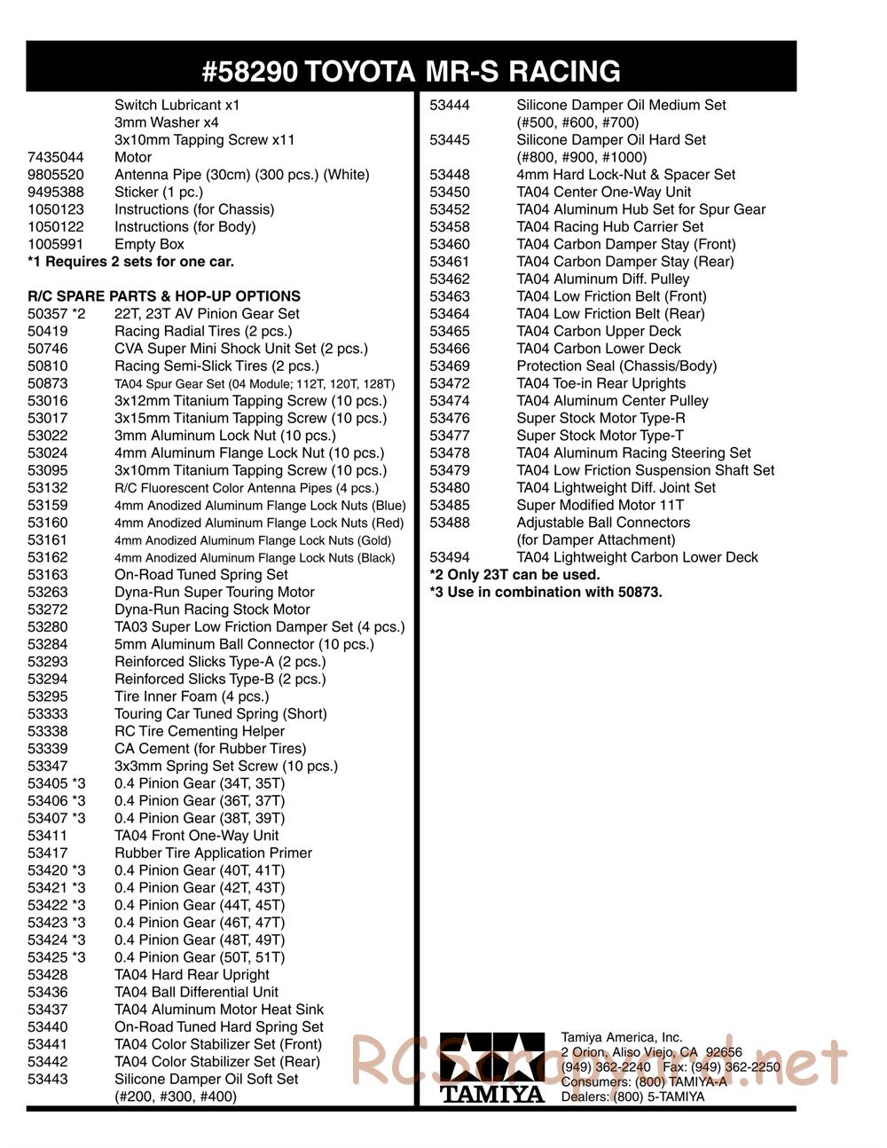 Tamiya - Toyota MR-S Racing - TA04-SS Chassis - Parts Lists - Page 2