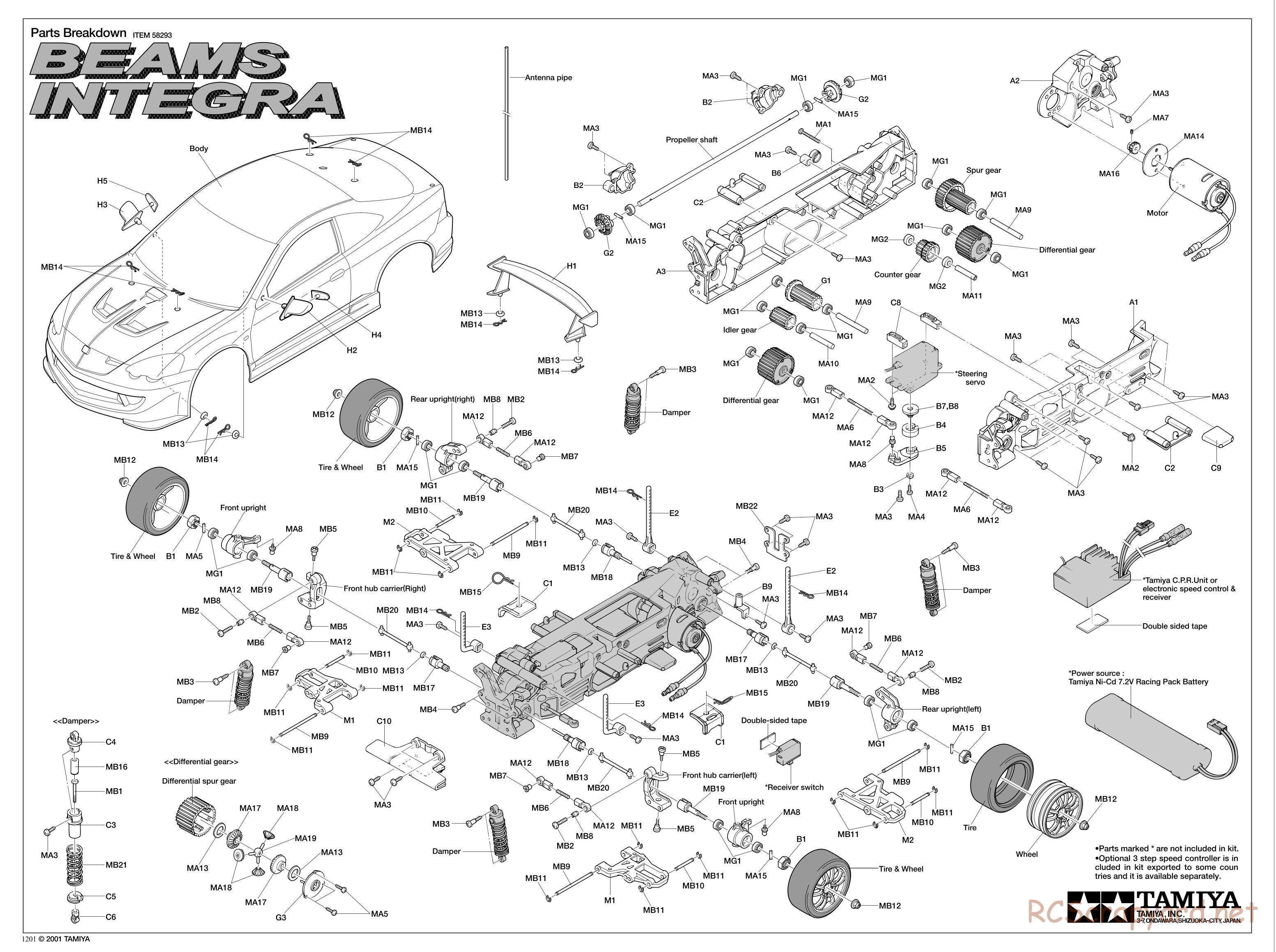 Tamiya - Beams Integra - TL-01 LA Chassis - Exploded View - Page 1