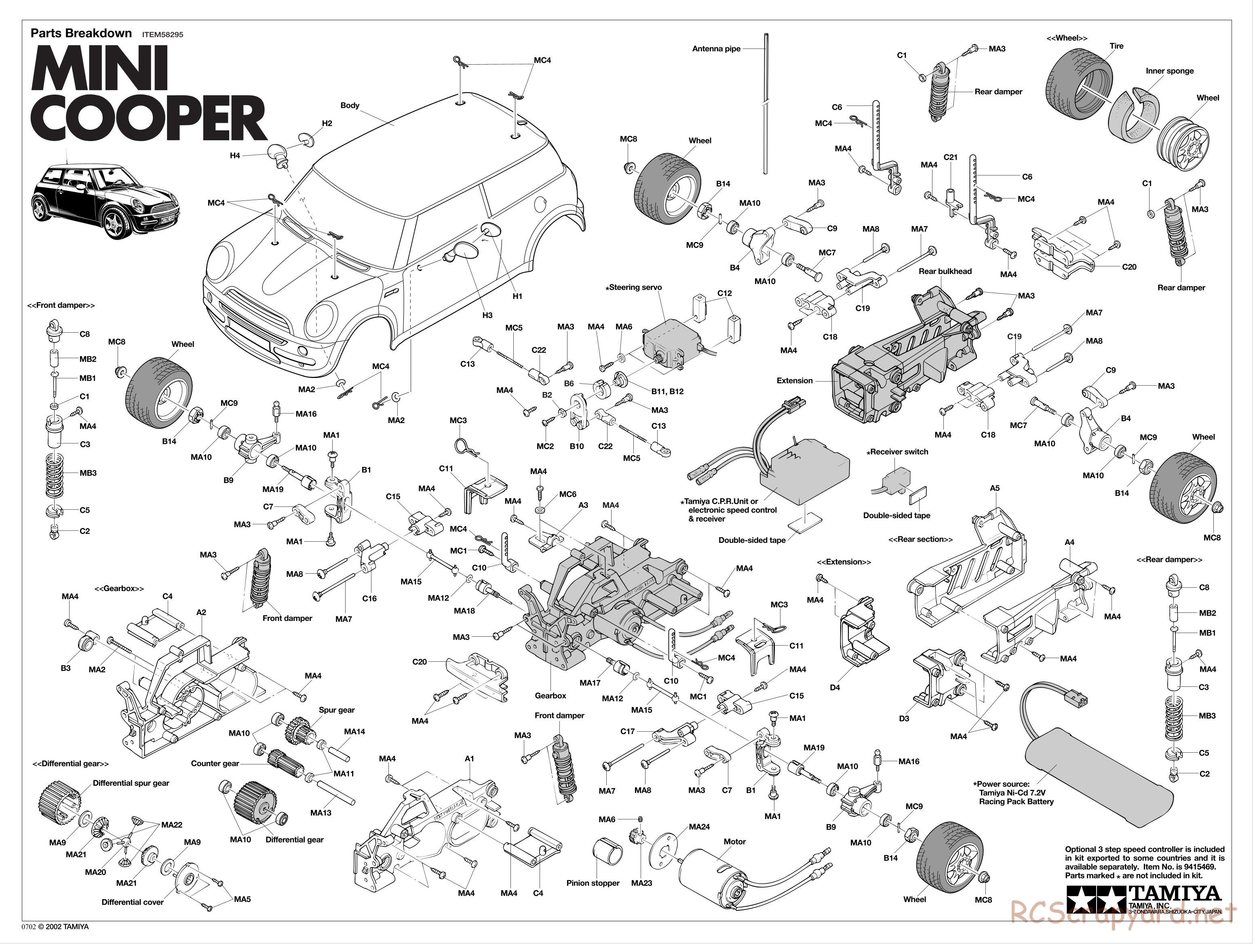Tamiya - Mini Cooper - M03L Chassis - Exploded View - Page 1