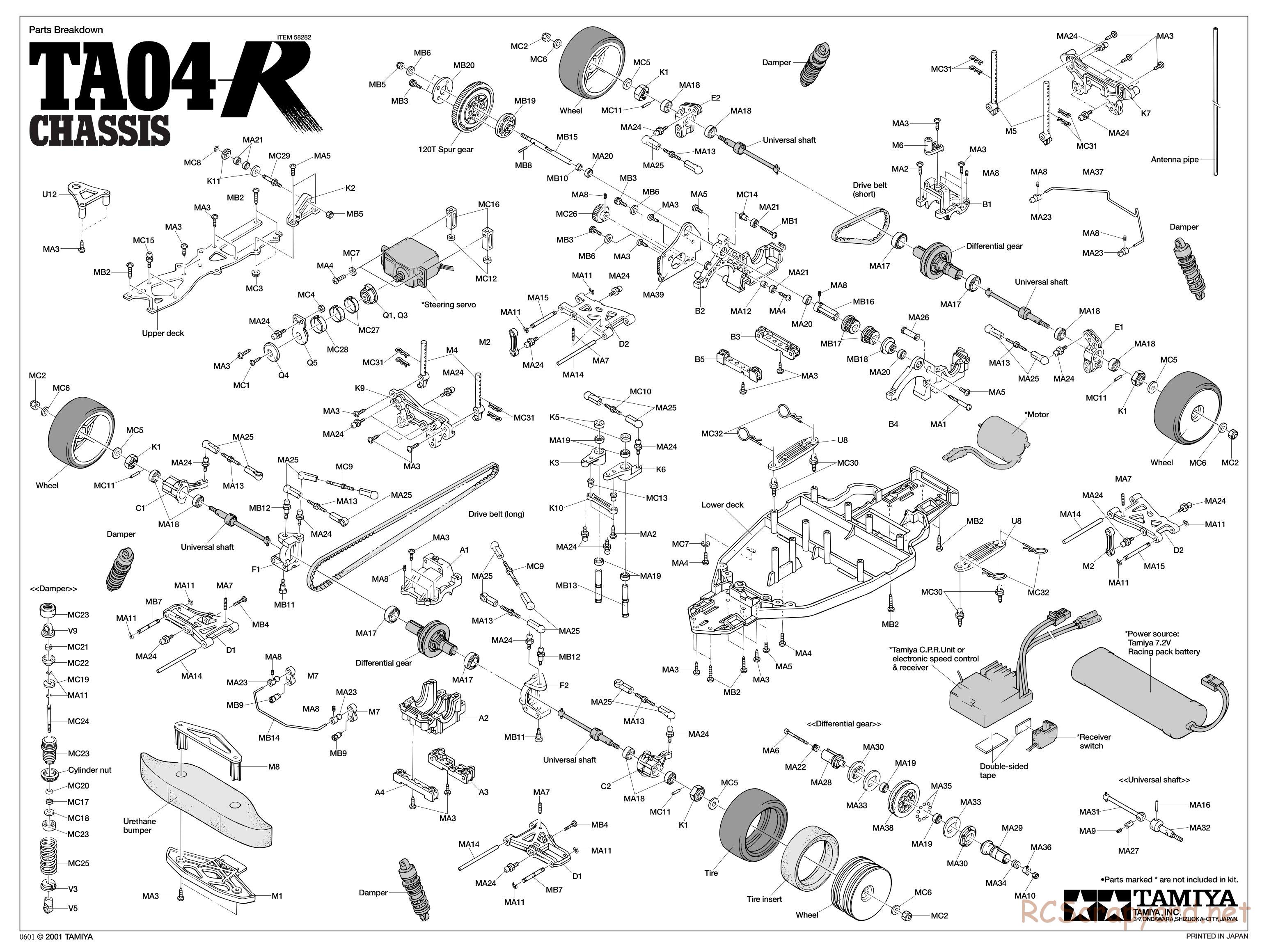 Tamiya - Raybrig NSX 2002 - TA04-R Chassis - Exploded View - Page 1