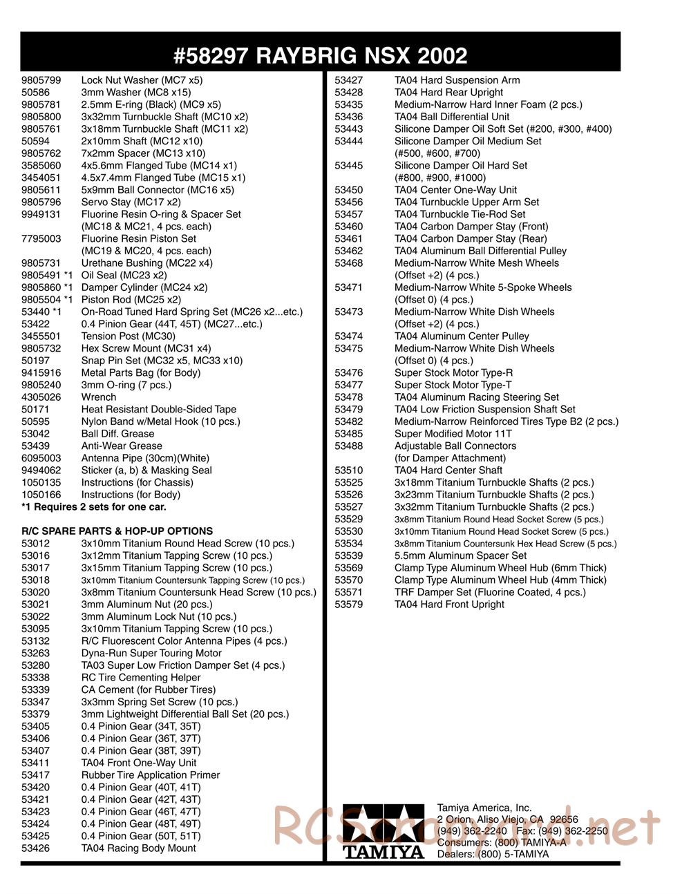 Tamiya - Raybrig NSX 2002 - TA04-R Chassis - Parts List - Page 3