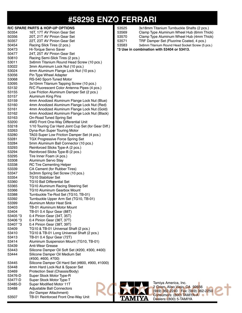 Tamiya - Enzo Ferrari - TB-01 Chassis - Parts List - Page 2