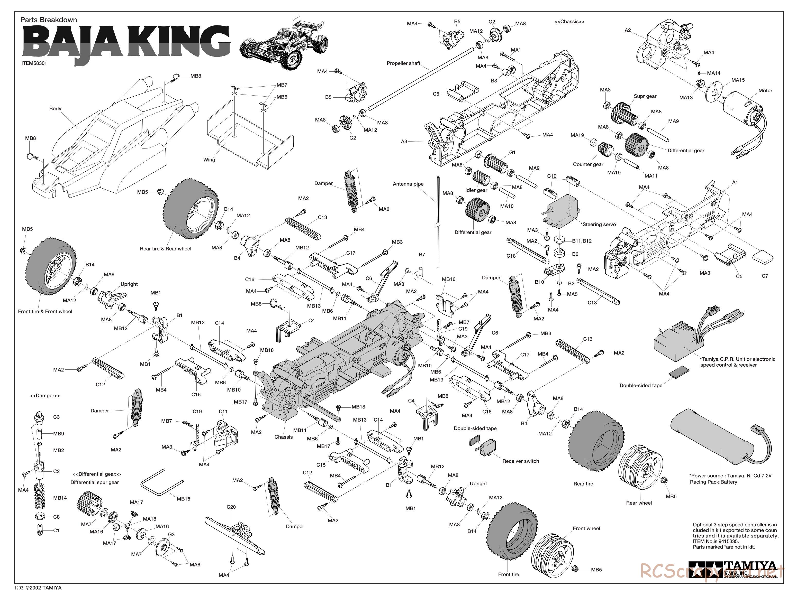 Tamiya - Baja King - TL-01B Chassis - Exploded View - Page 1