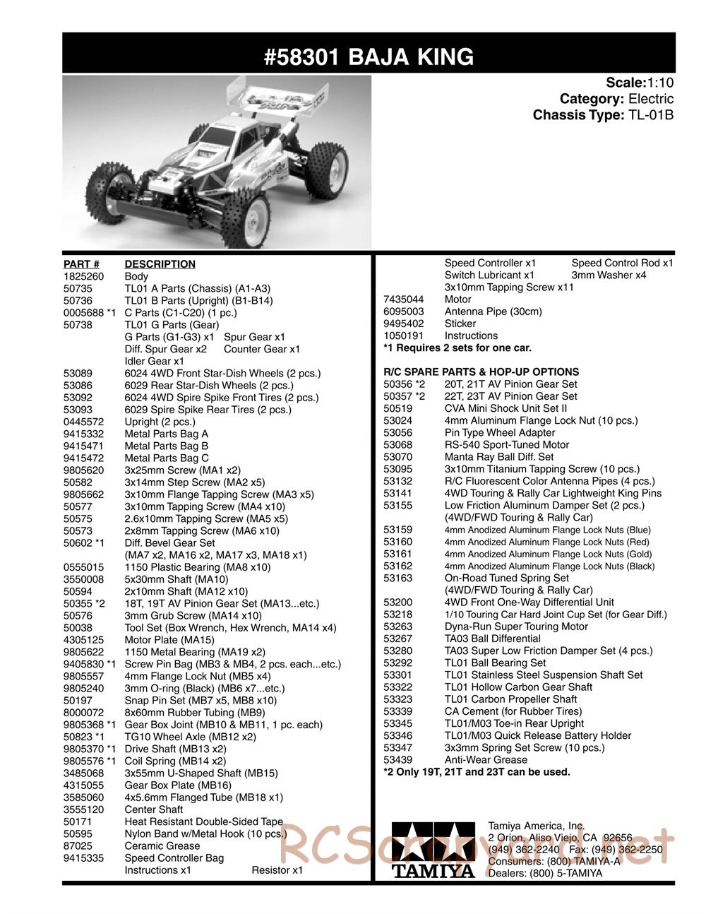 Tamiya - Baja King - TL-01B Chassis - Parts List - Page 2