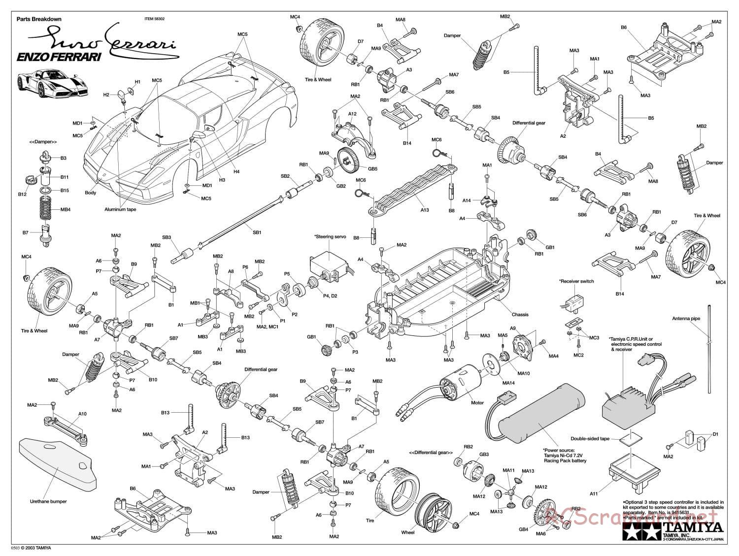 Tamiya - Enzo Ferrari - TT-01 Chassis - Exploded View