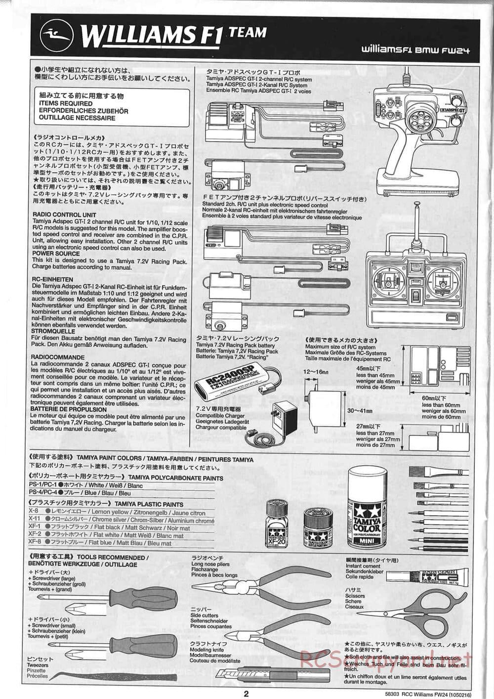 Tamiya - Williams F1 BMW FW24 - F201 Chassis - Manual - Page 2