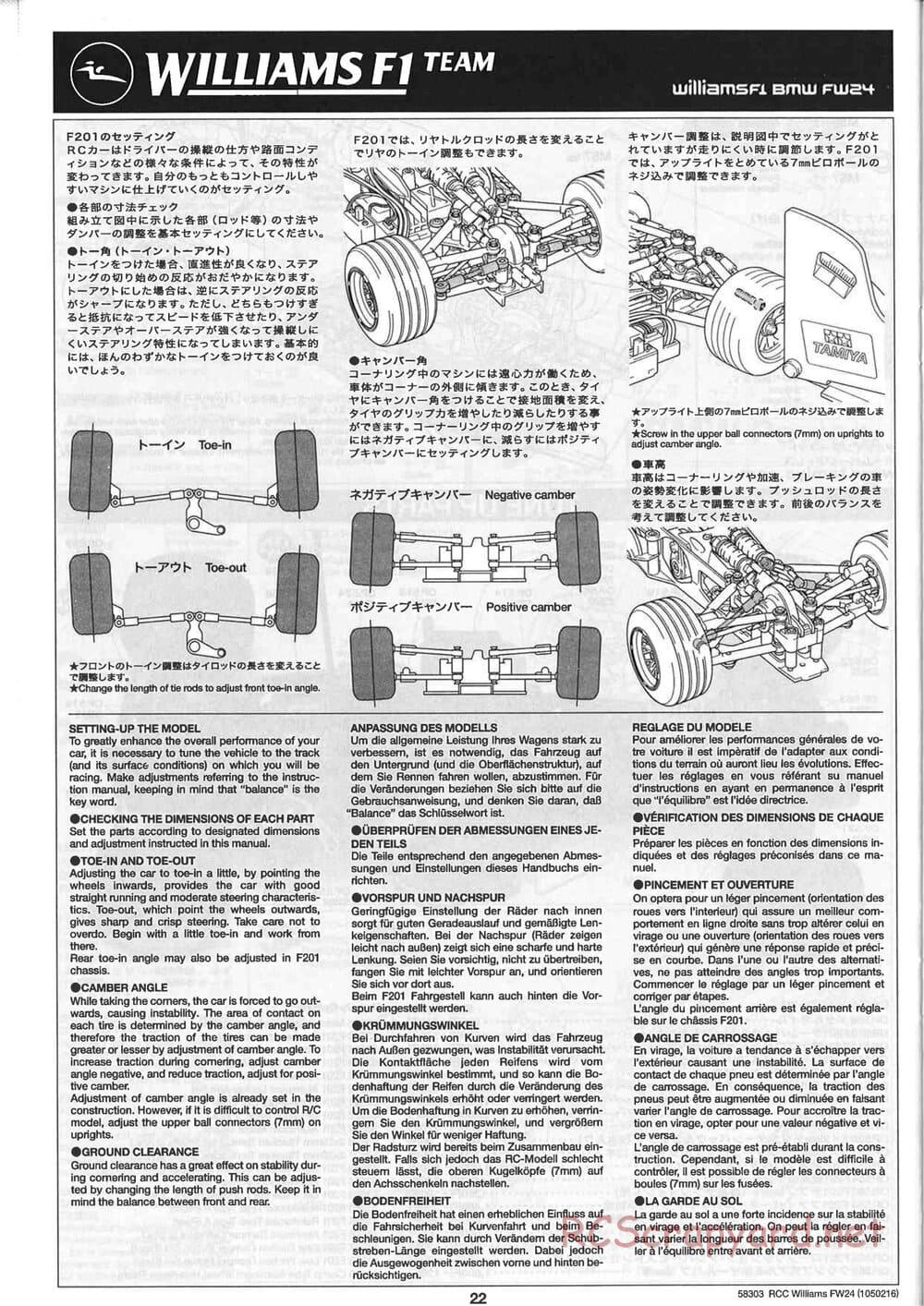 Tamiya - Williams F1 BMW FW24 - F201 Chassis - Manual - Page 22