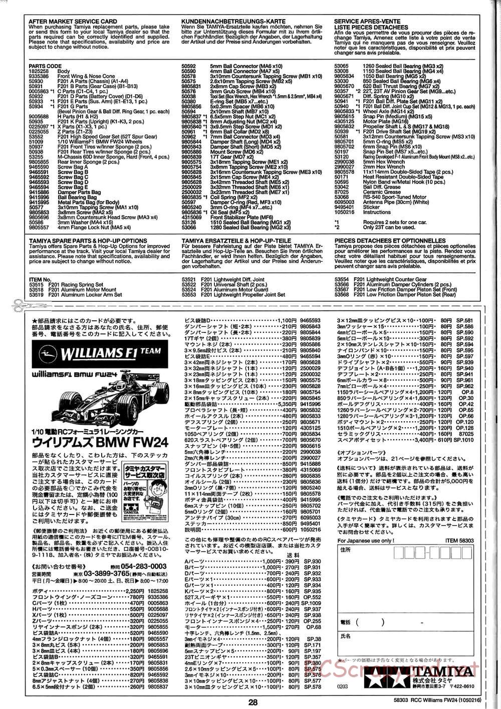 Tamiya - Williams F1 BMW FW24 - F201 Chassis - Manual - Page 28