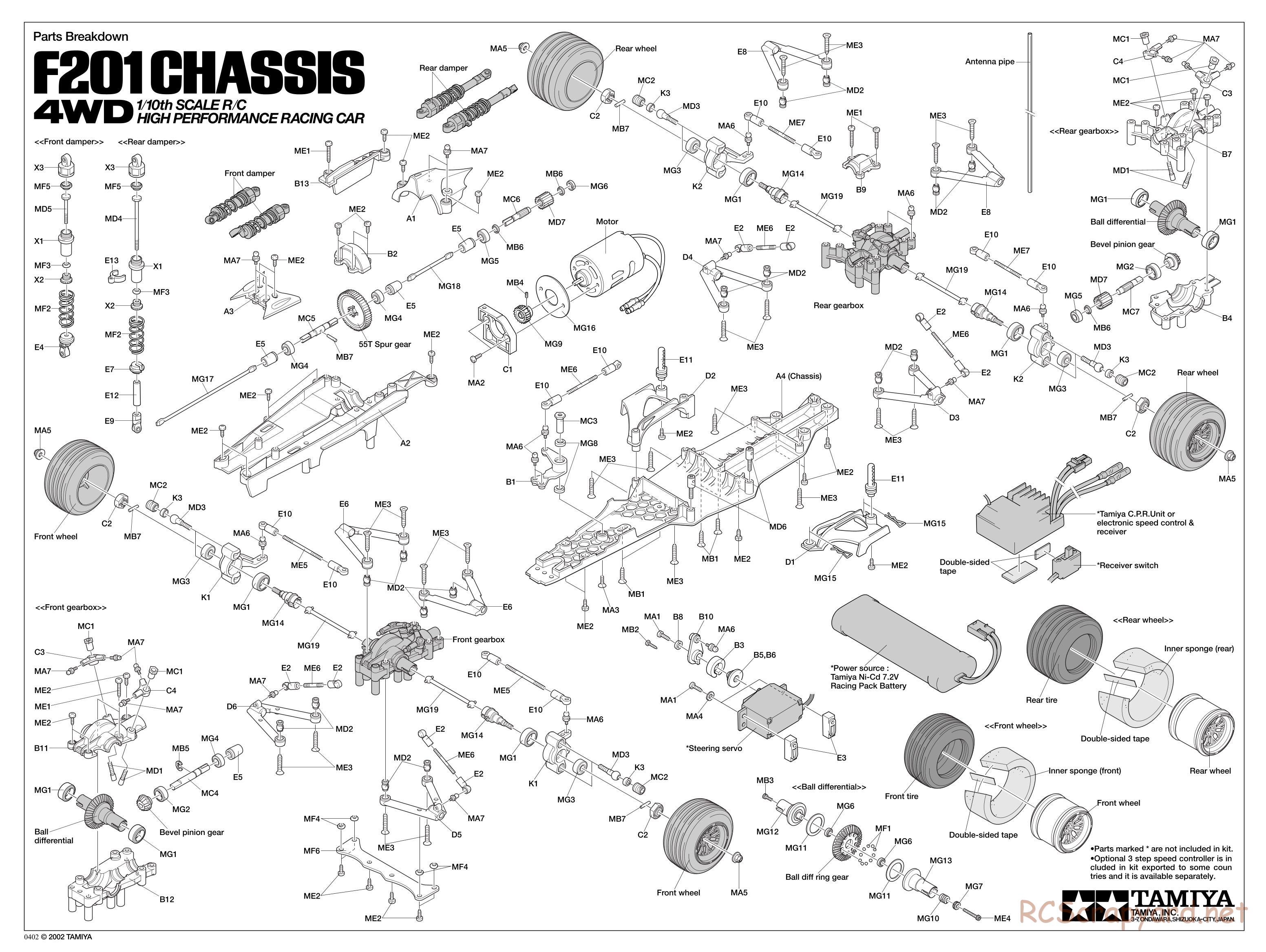 Tamiya - Williams F1 BMW FW24 - F201 Chassis - Exploded View - Page 1