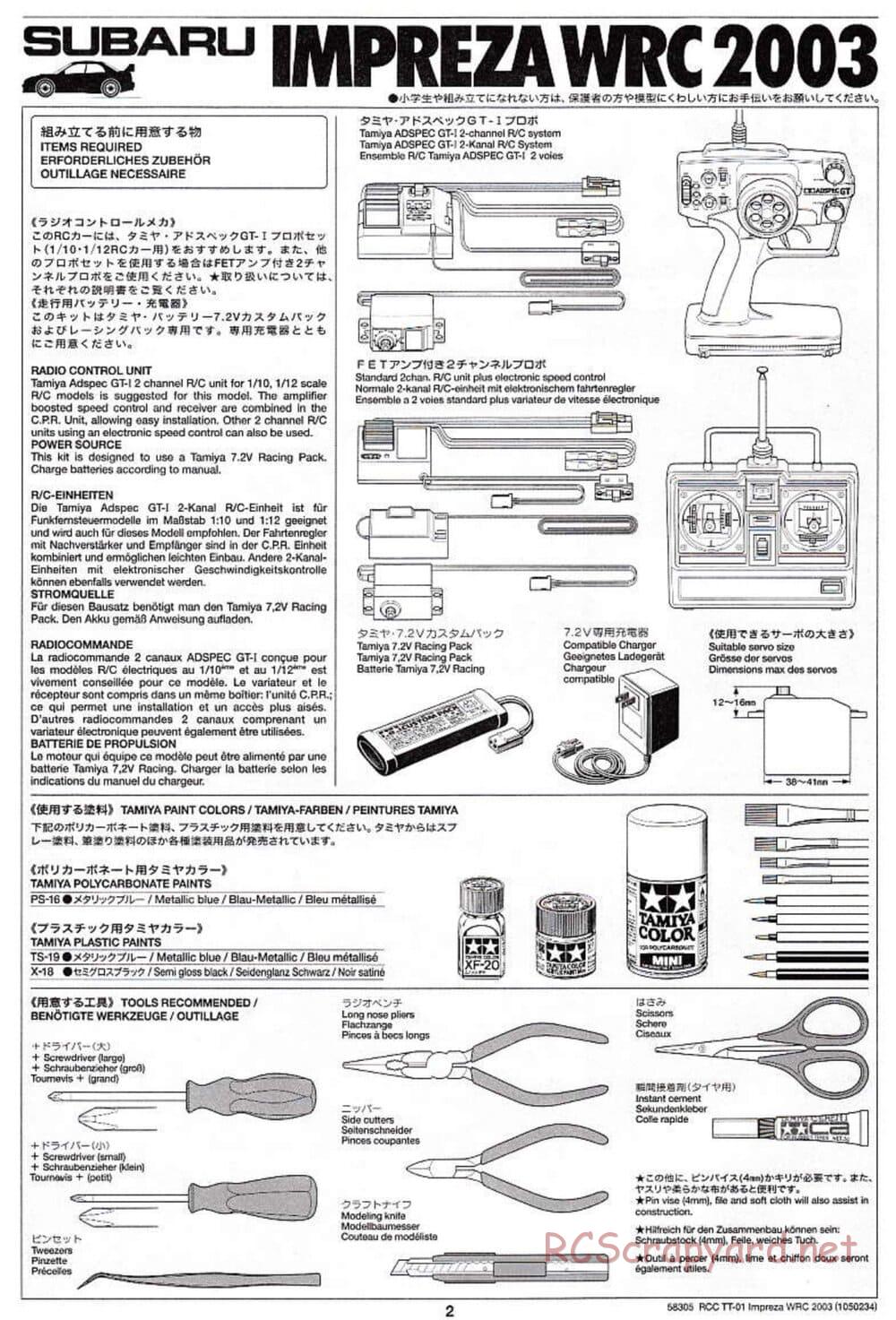 Tamiya - Subaru Impreza WRC 2003 - TT-01 Chassis - Manual - Page 2