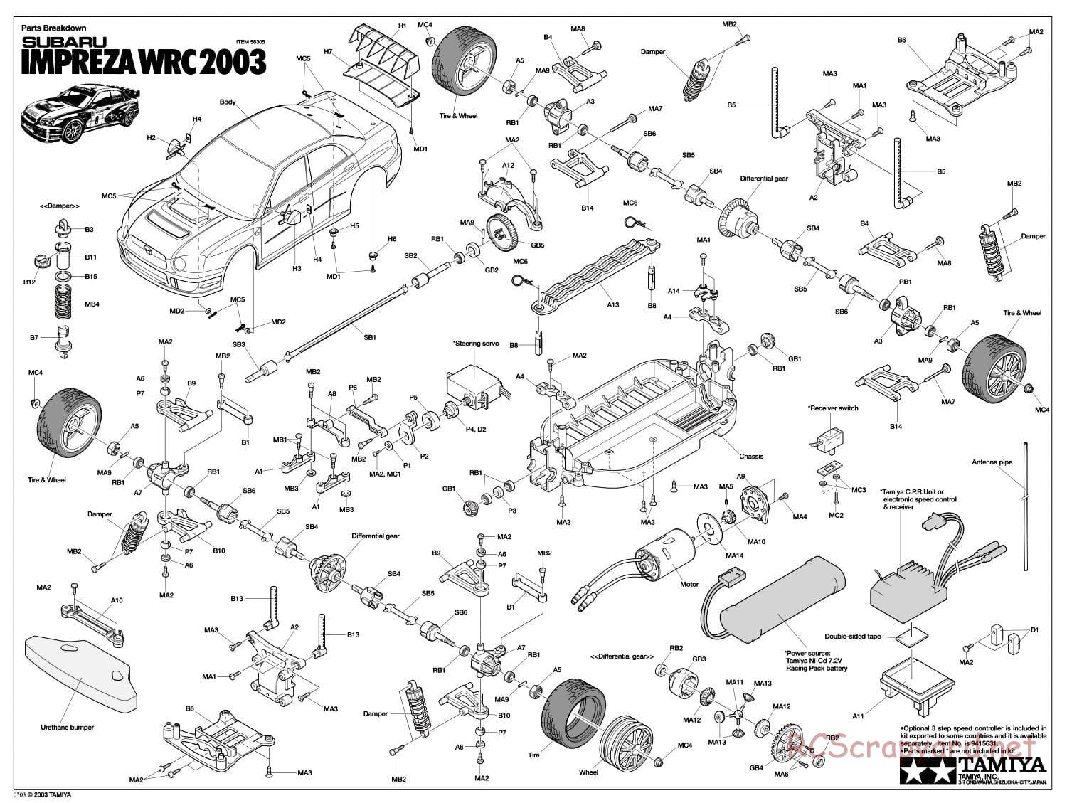 Tamiya - Subaru Impreza WRC 2003 - TT-01 Chassis - Exploded View