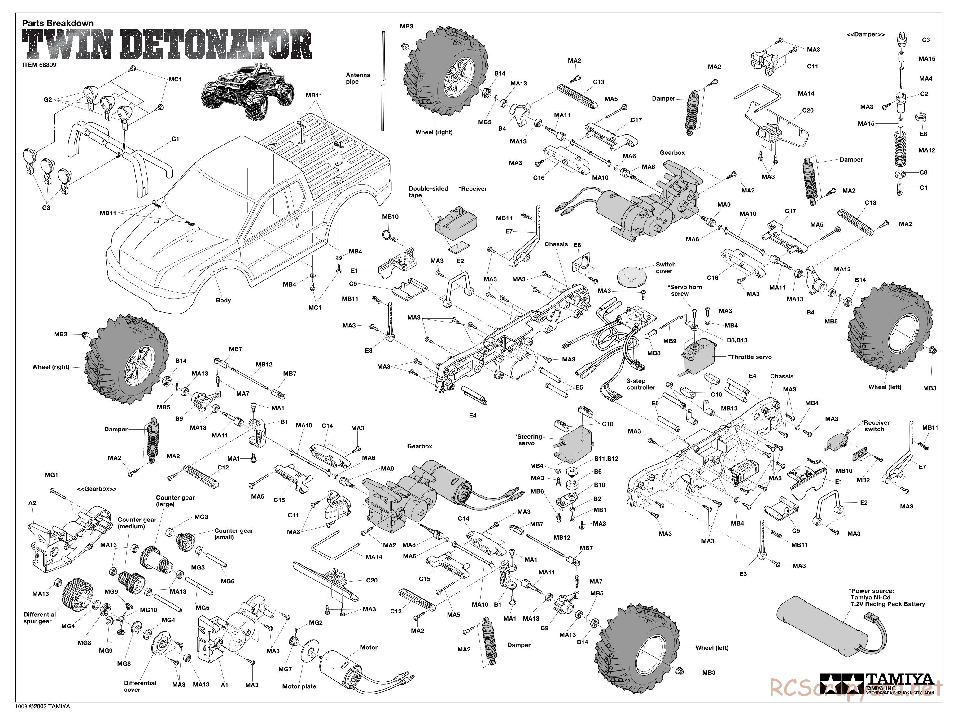Tamiya - Twin Detonator - WR-01 Chassis - Exploded View - Page 1