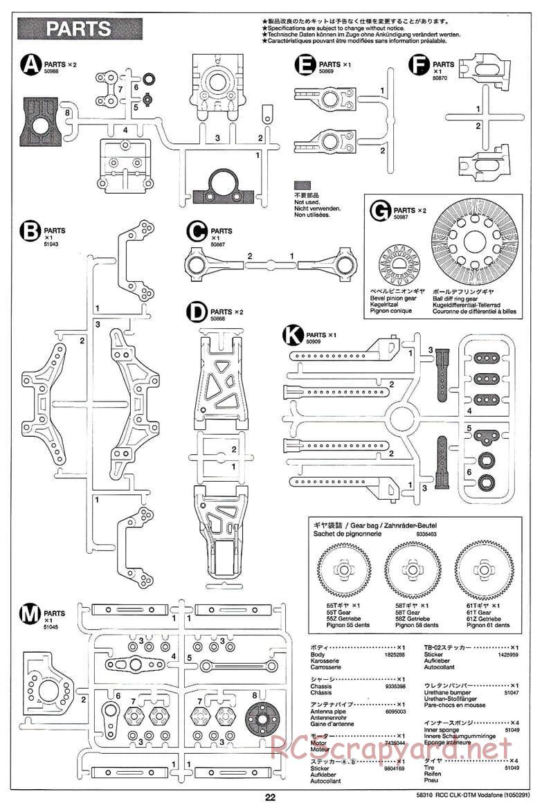 Tamiya - Mercedes-Benz CLK-DTM Team Vodafone AMG-Mercedes - TB-02 Chassis - Manual - Page 22