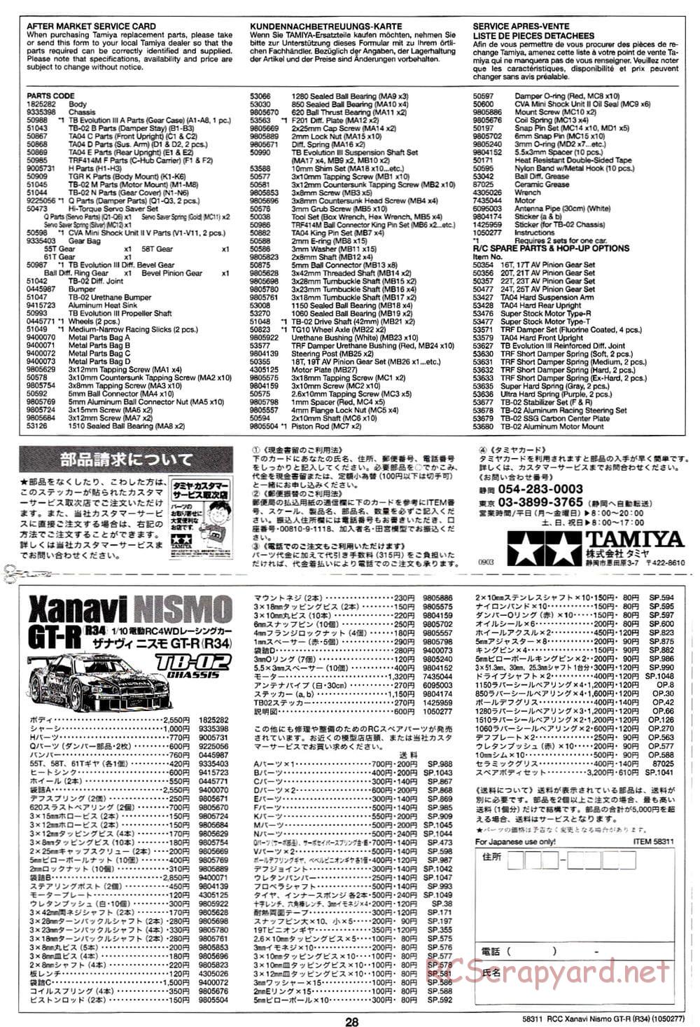 Tamiya - Xanavi Nismo GT-R (R34) - TB-02 Chassis - Manual - Page 28