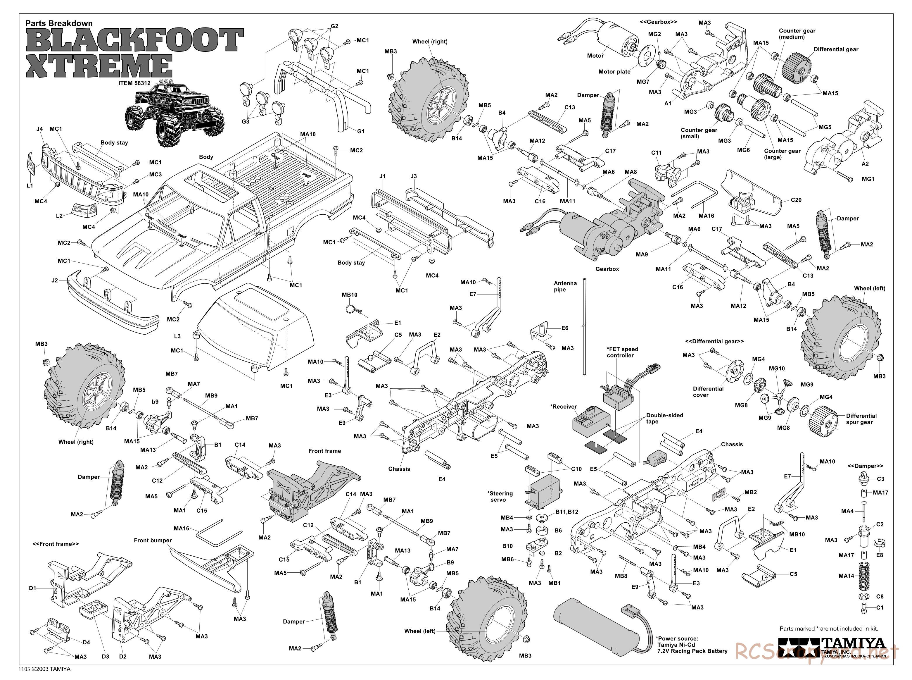 Tamiya - Blackfoot Xtreme - WT-01 Chassis - Exploded View - Page 1