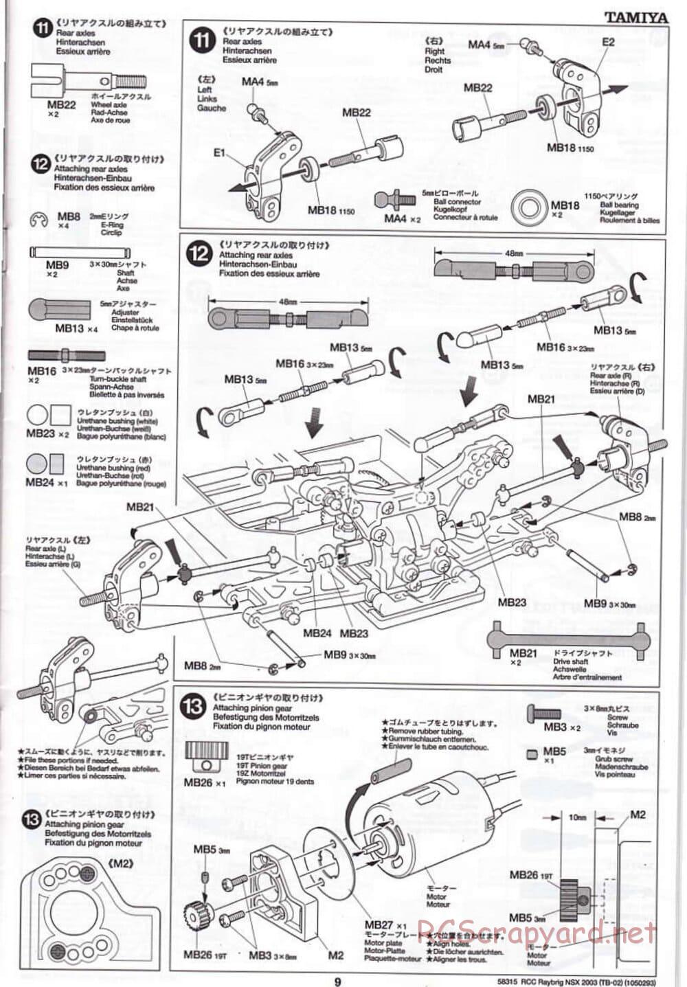 Tamiya - Raybrig NSX 2003 - TB-02 Chassis - Manual - Page 9