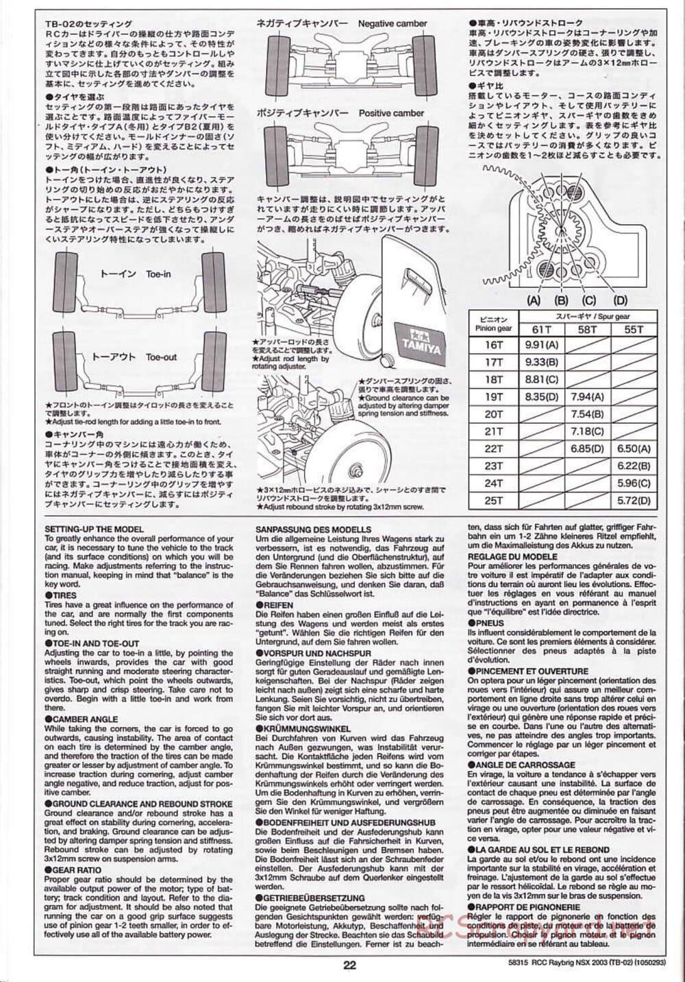 Tamiya - Raybrig NSX 2003 - TB-02 Chassis - Manual - Page 22