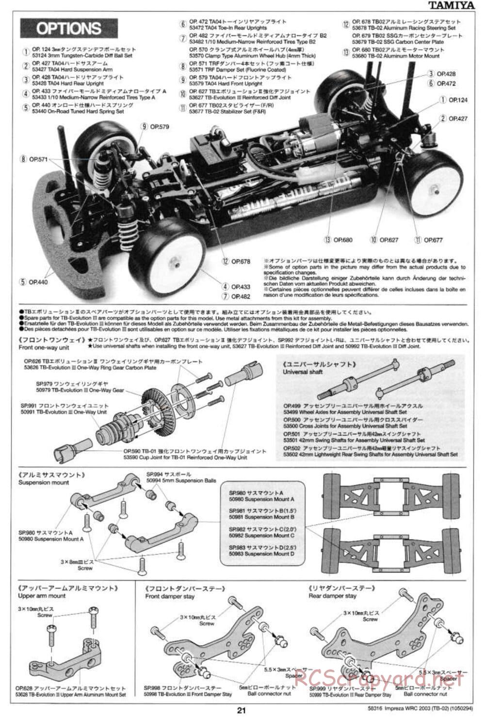 Tamiya - Subaru Impreza WRC 2003 - TB-02 Chassis - Manual - Page 21